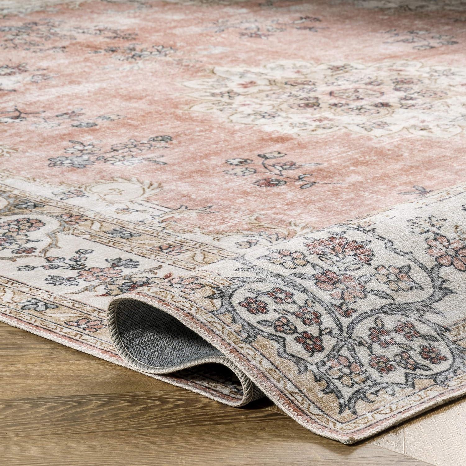 Nuloom Ren Medallion 6 Square Machine Washable Indoor Area Rug for Living Room Bedroom Dining Room Kitchen, Peach/Ivory