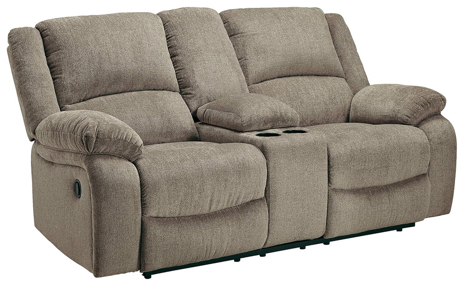 Signature Design by Ashley Draycoll Reclining Loveseat with Console in Pewter