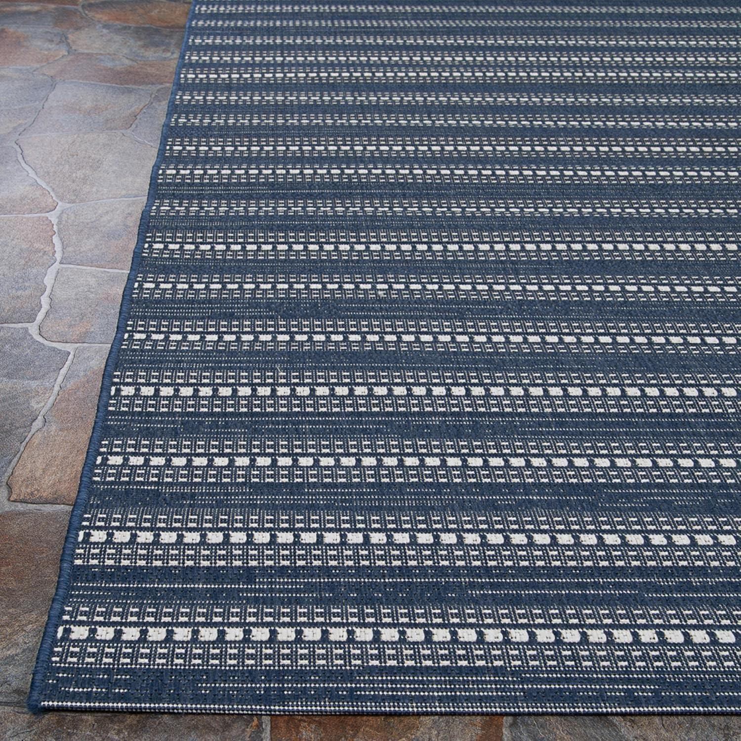 Couristan Afuera Beachcomber 3' x 5' Marine Striped Nautical Outdoor Rug