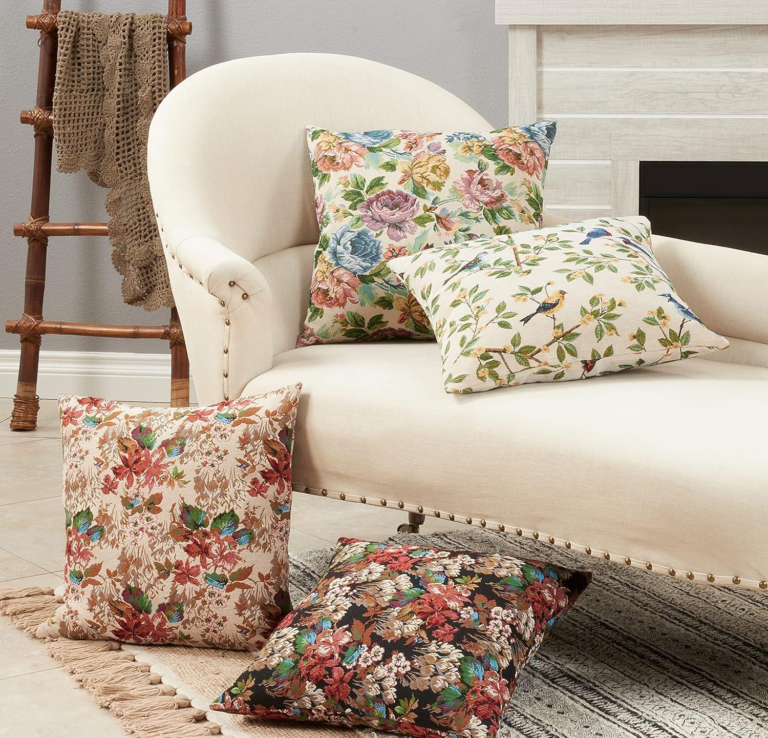 Saro Gertrude Collection Floral Reversible Pillow Cover