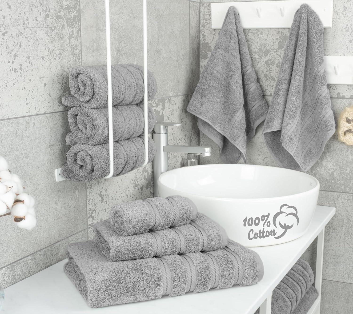 American Soft Linen Luxury 6 Piece Bath Towel Set, 100% Cotton Turkish Towels for Bathroom, Light Grey