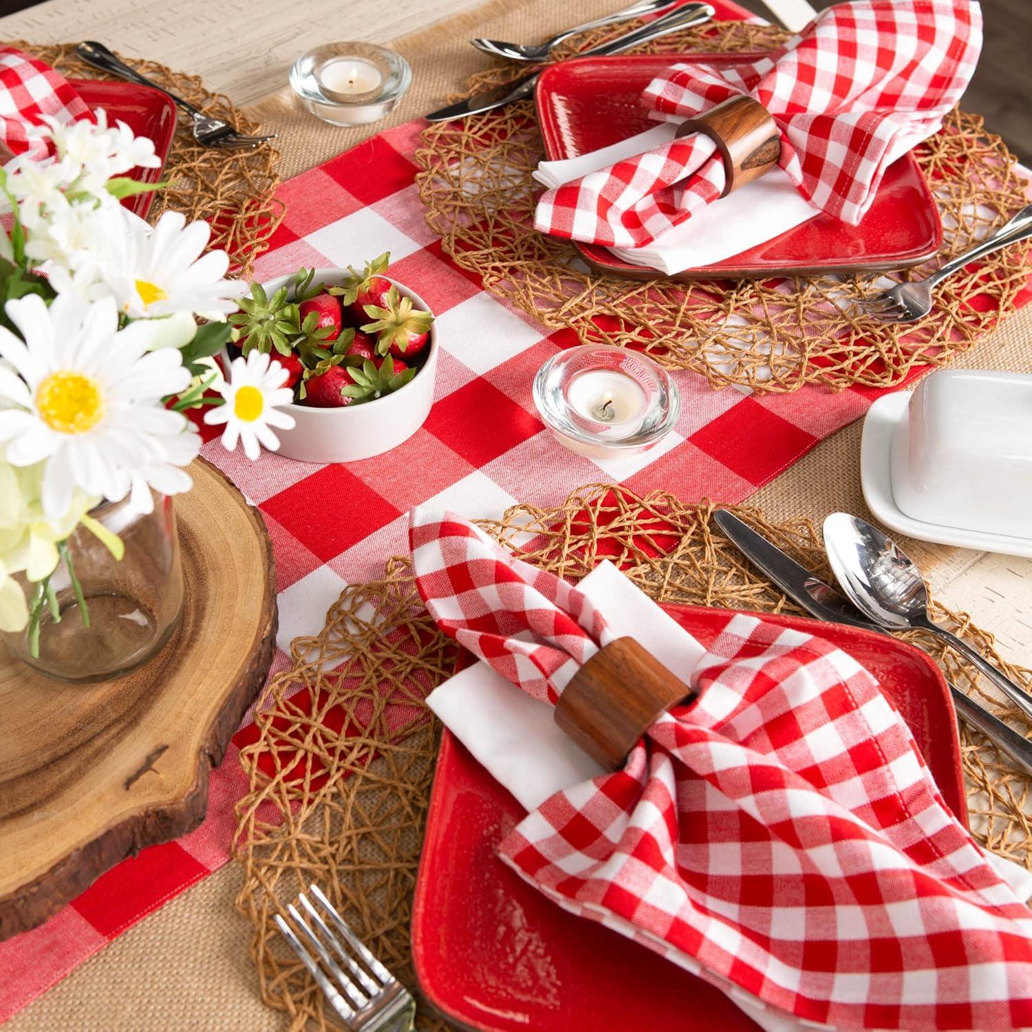 Red and White Cotton Gingham Check Table Runner 14x108