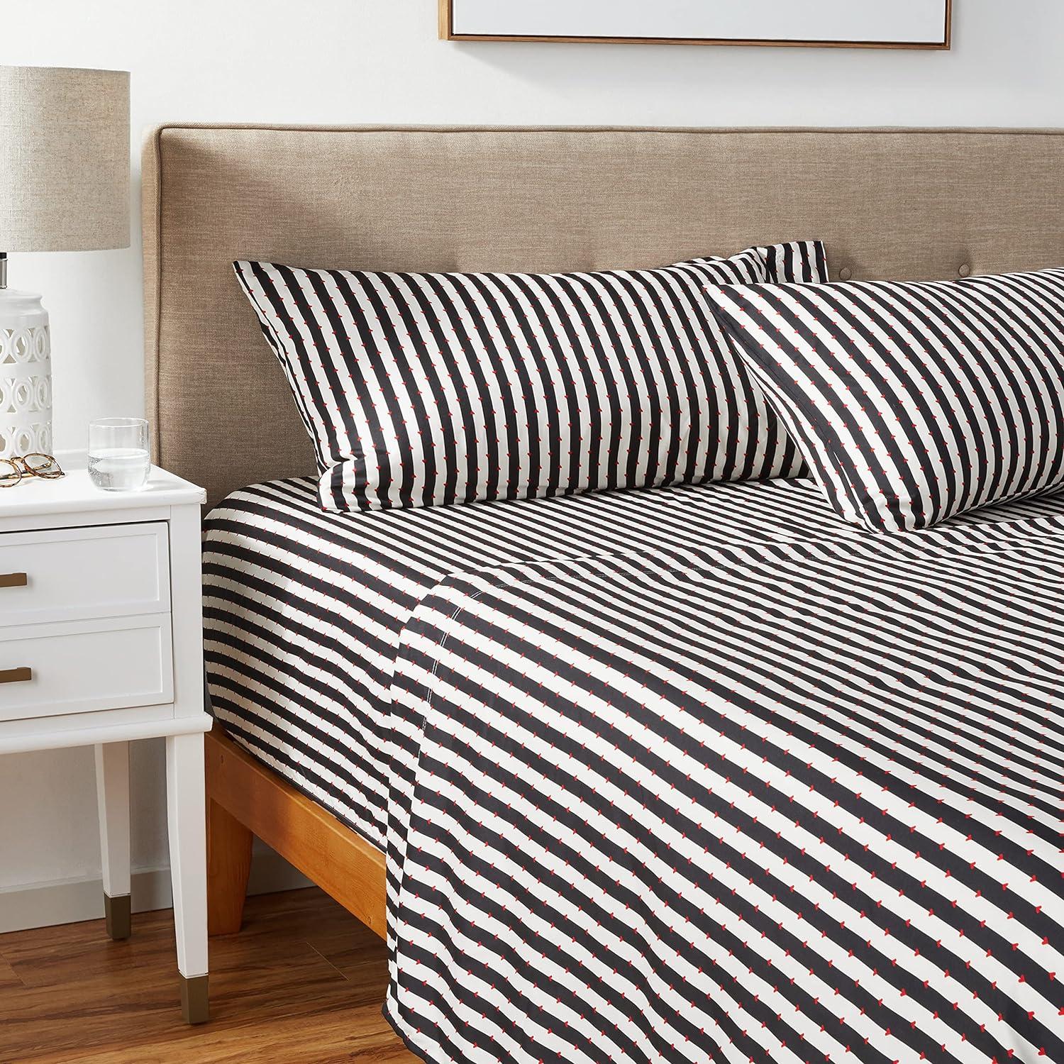 King Black and White Striped Polyester Microfiber Sheet Set