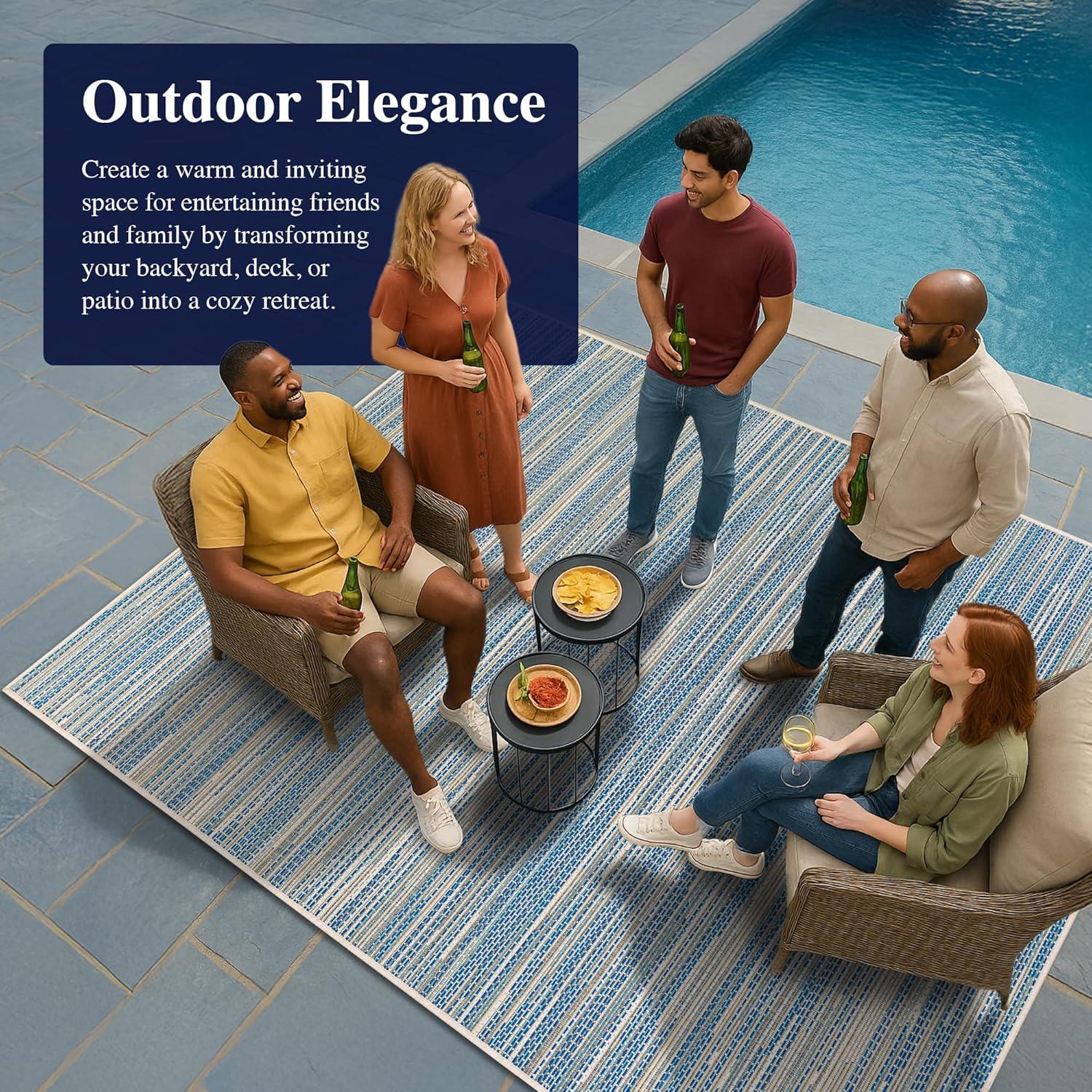 Couristan Monaco Alassio Indoor / Outdoor Area Rug, Sand-Azure Blue-Turquoise, 3'9" x 5'5"