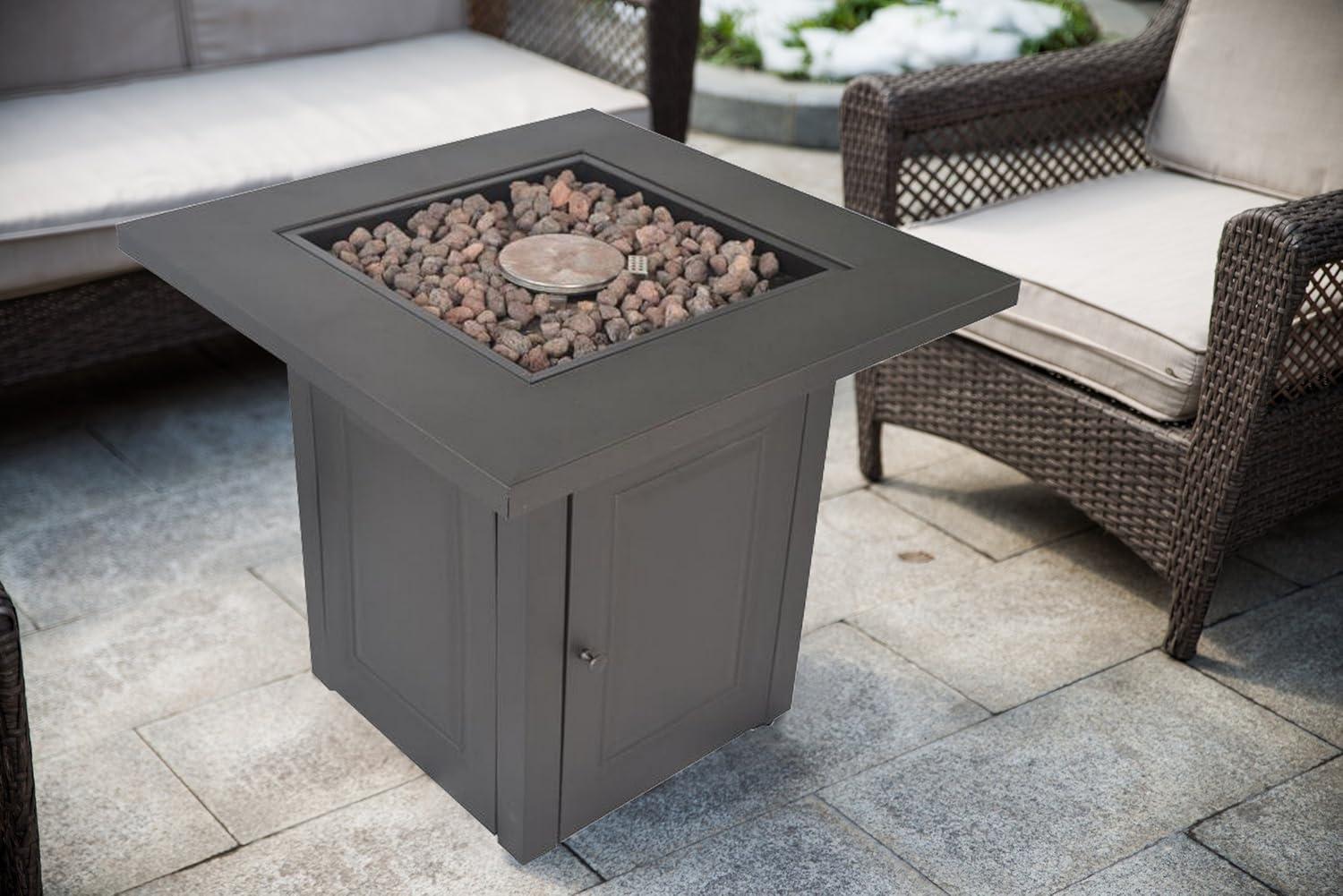 Mocha 28-Inch Square Gas Fire Pit Table with Lid