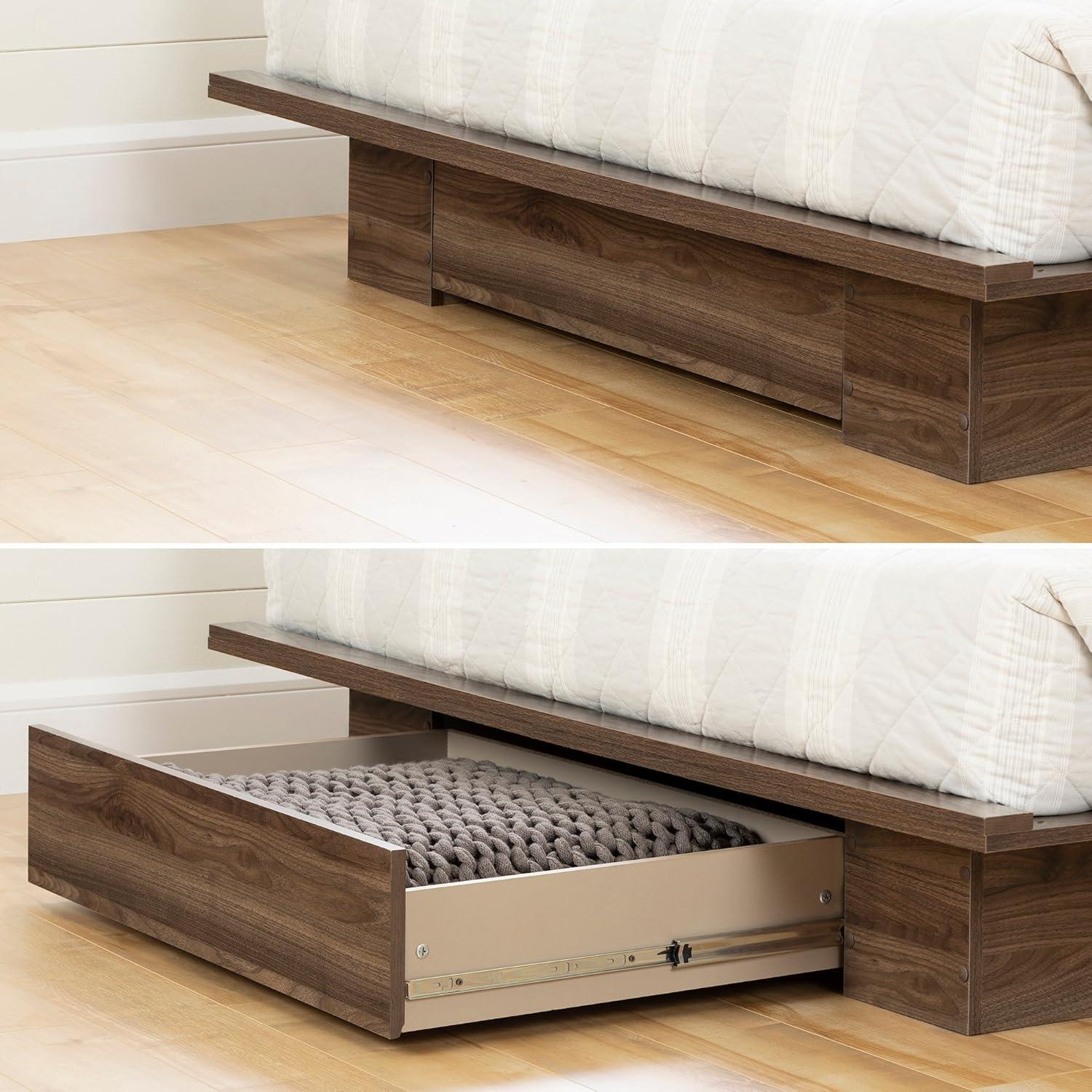 Natural Walnut Queen Platform Bed with Storage Drawer