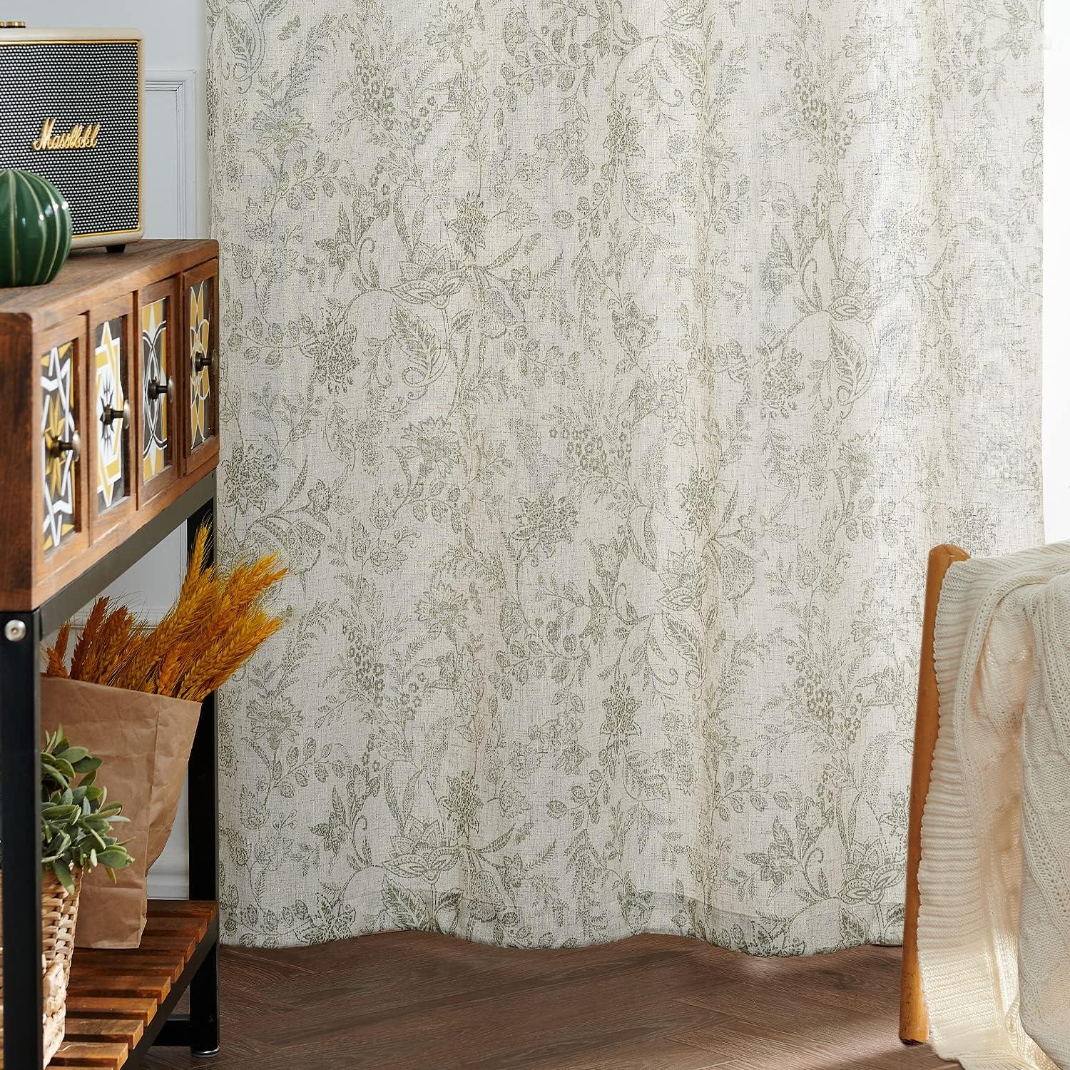 Floral Linen Blend French Country Curtains