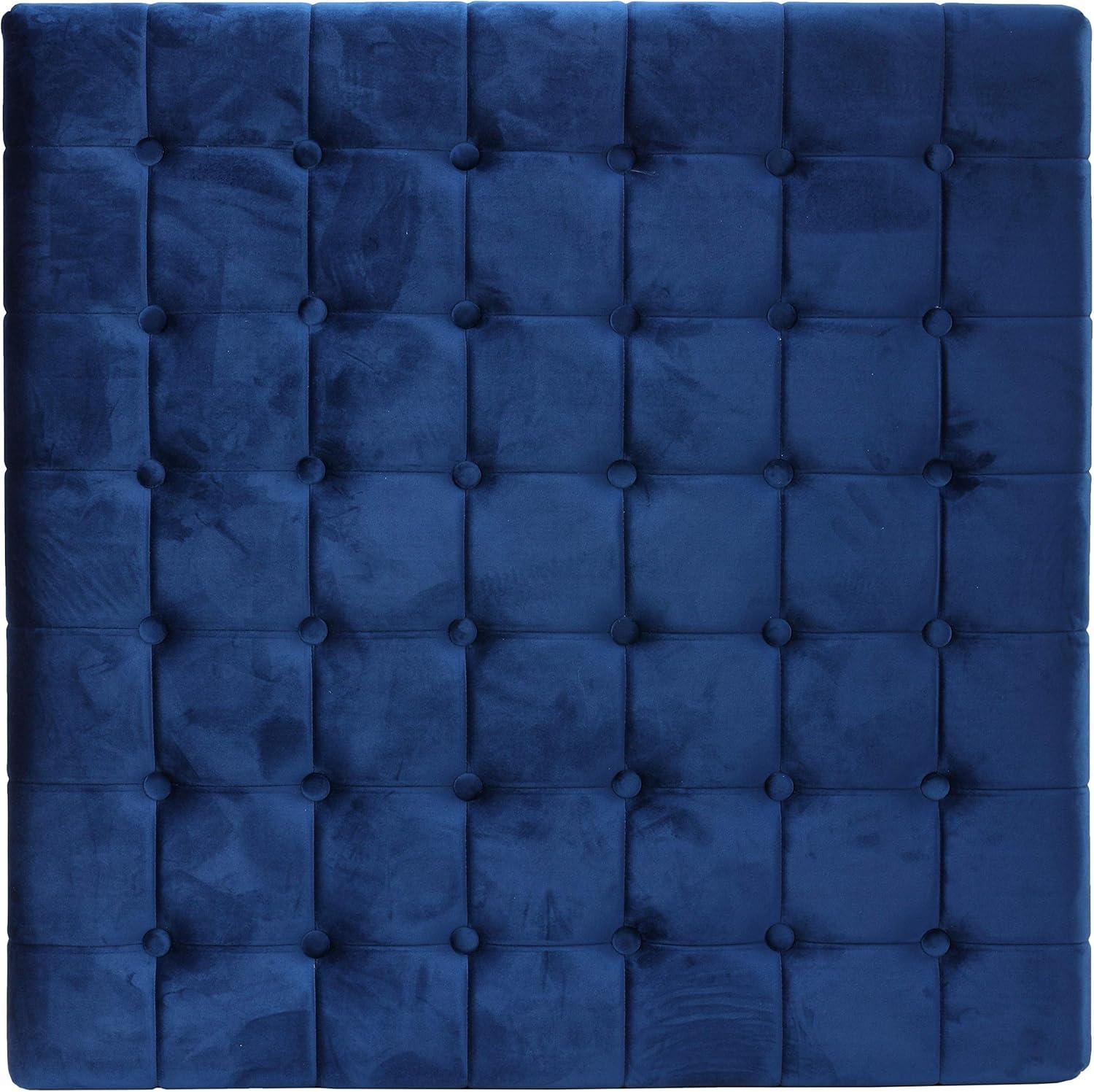 Caroline 36" Blue Velvet Tufted Ottoman with Stainless Steel Legs