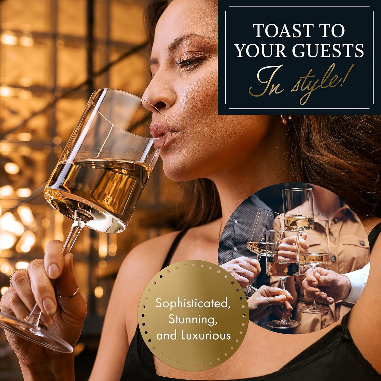 Elegant Square Crystal Wine Glasses with Red Ribbon Gift Box, Set of 2