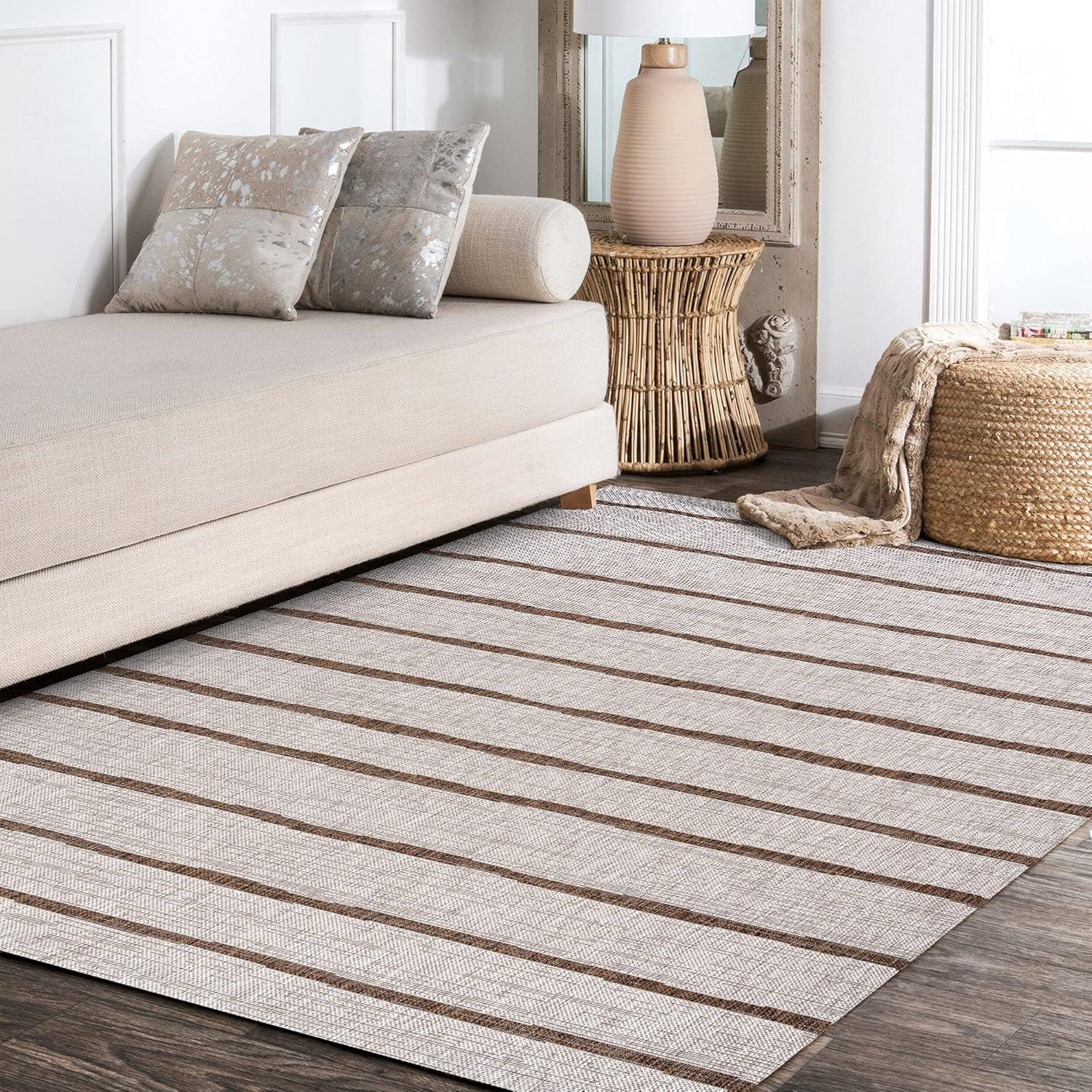 3'x5' Colonia Berber Stripe Indoor/Outdoor Area Rug, Beige/Brown - JONATHAN Y
