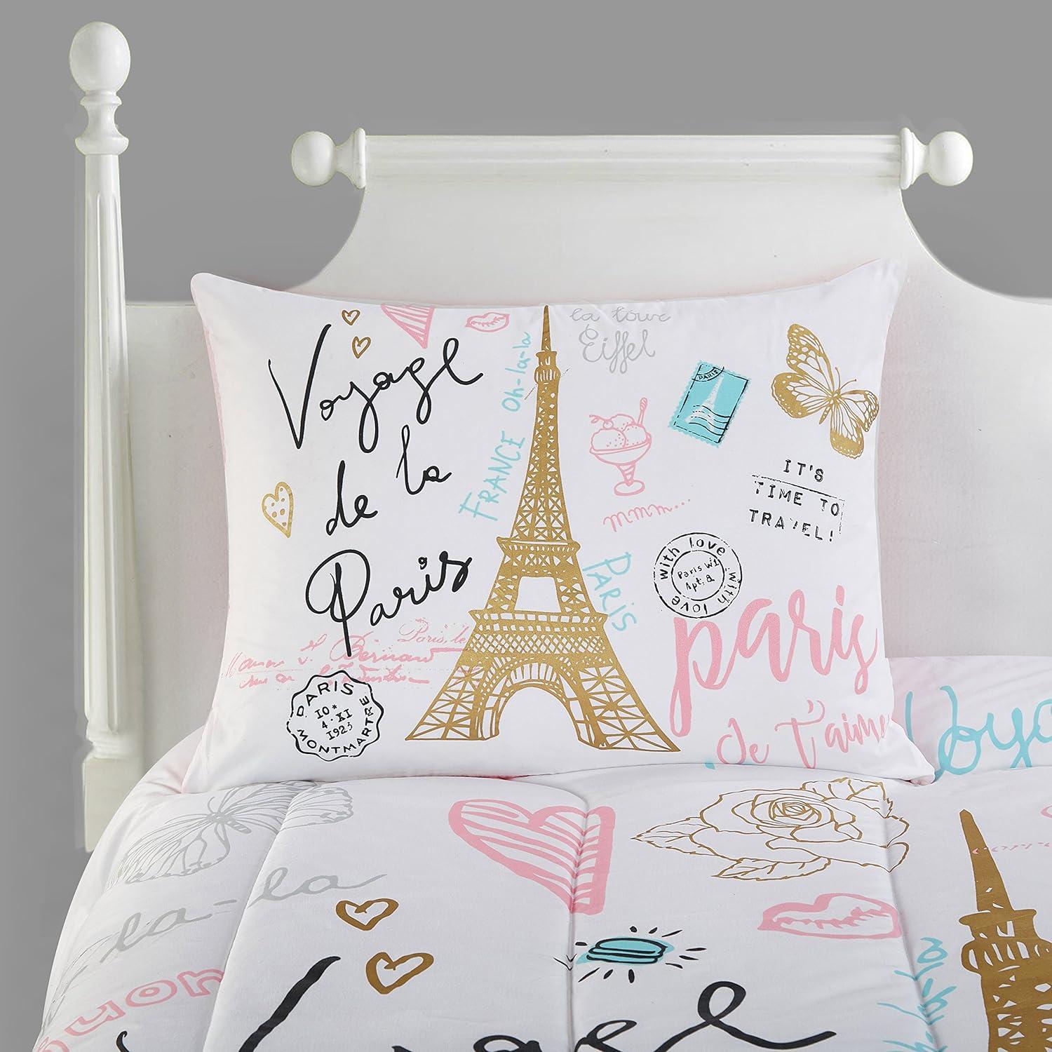 Mainstays Kids Paris Bed-in-a-Bag Bedding with Reversible Comforter