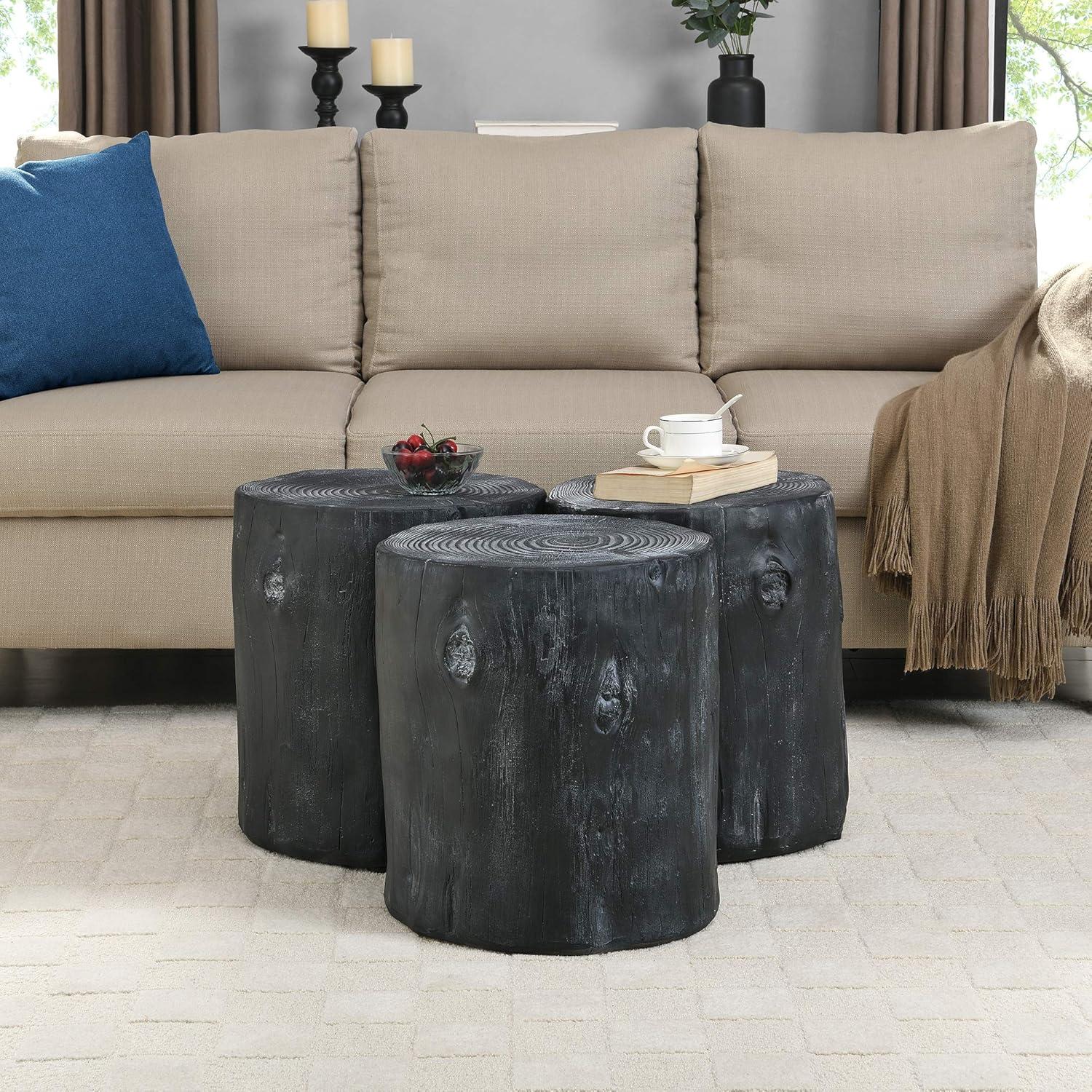 FirsTime & Co. Black Arbor Log Outdoor End Table, Modern, Painted, Round, Wood, 15 x 14 x 17 in