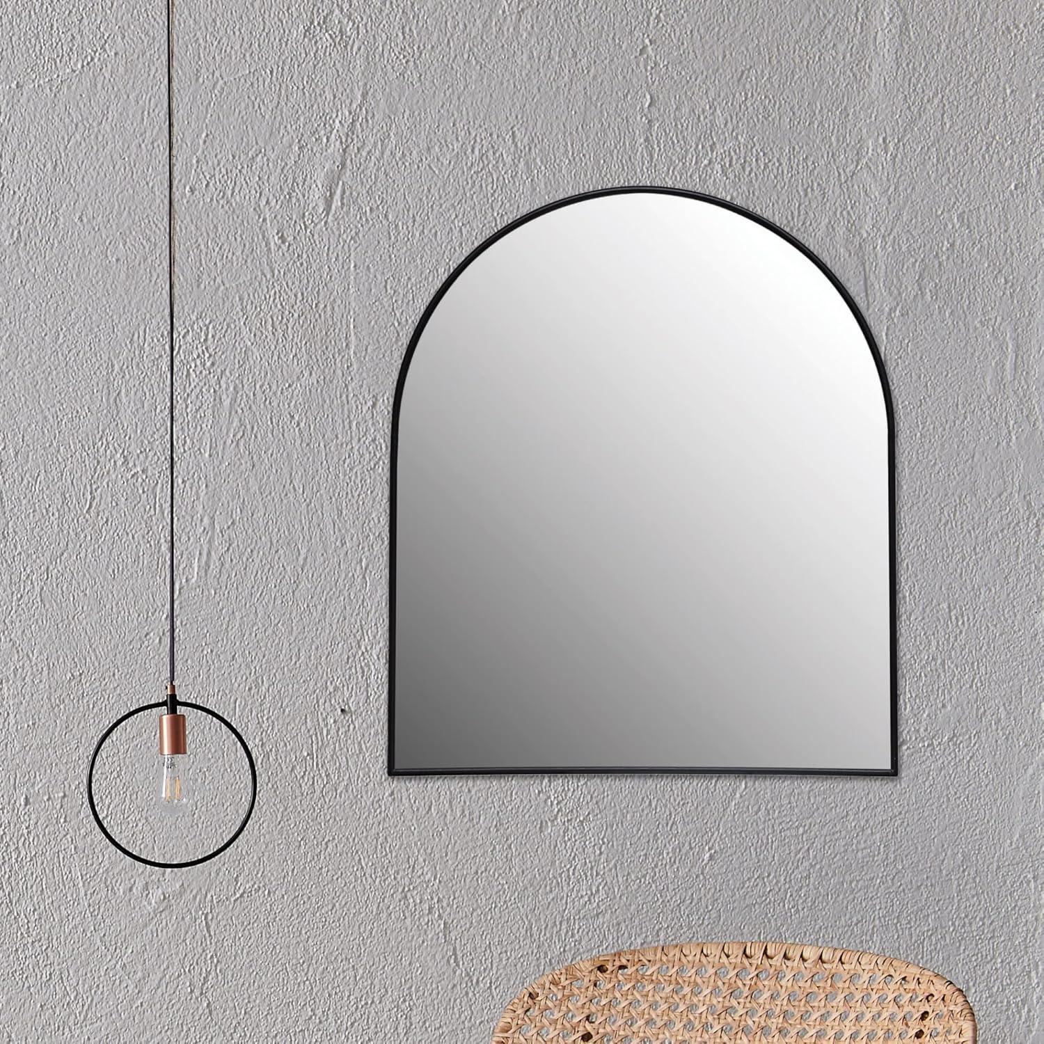 Arched Black Metal Framed Wall Mirror