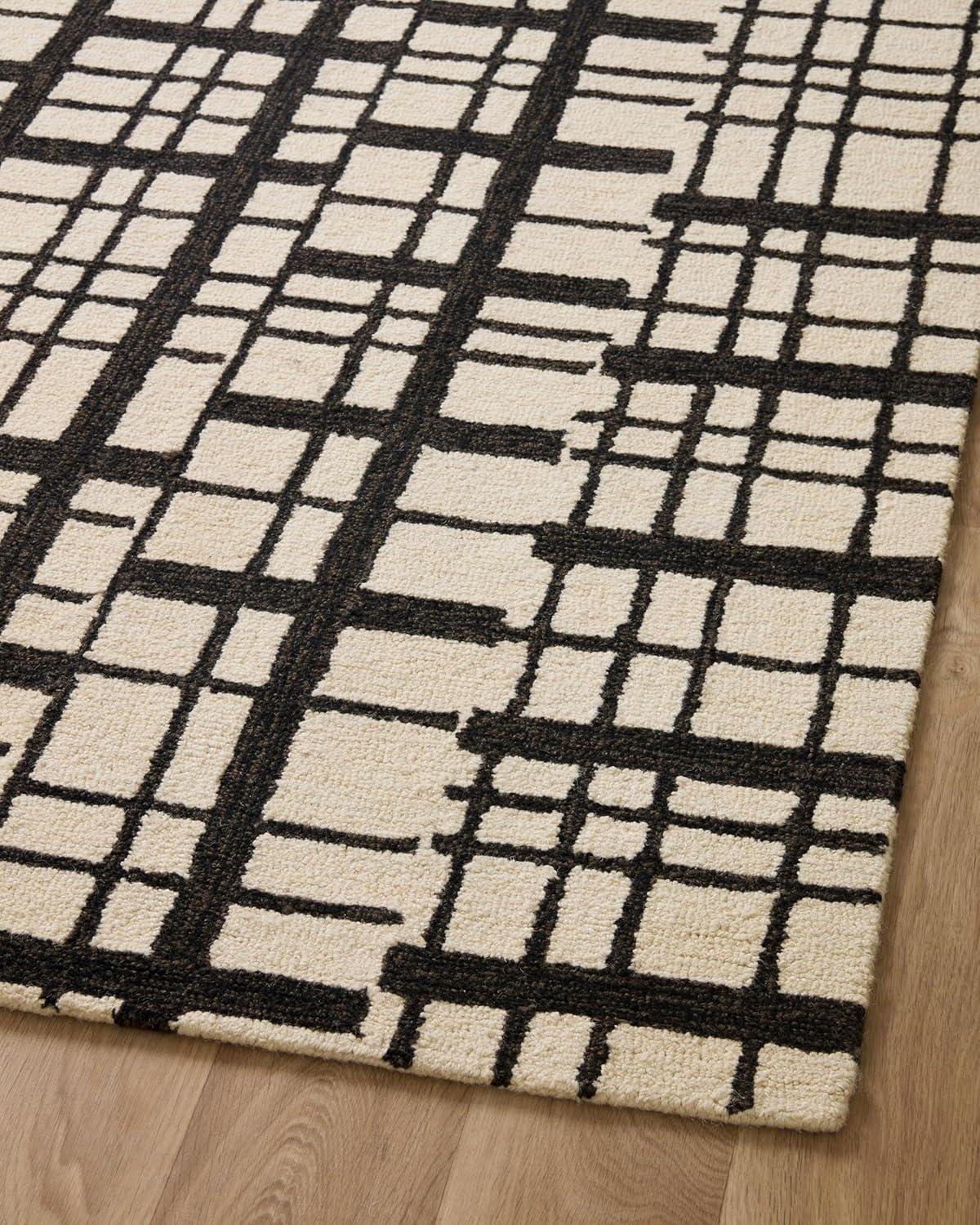 Polly Oversized Grid Black and Ivory Hand-Tufted Wool Rug