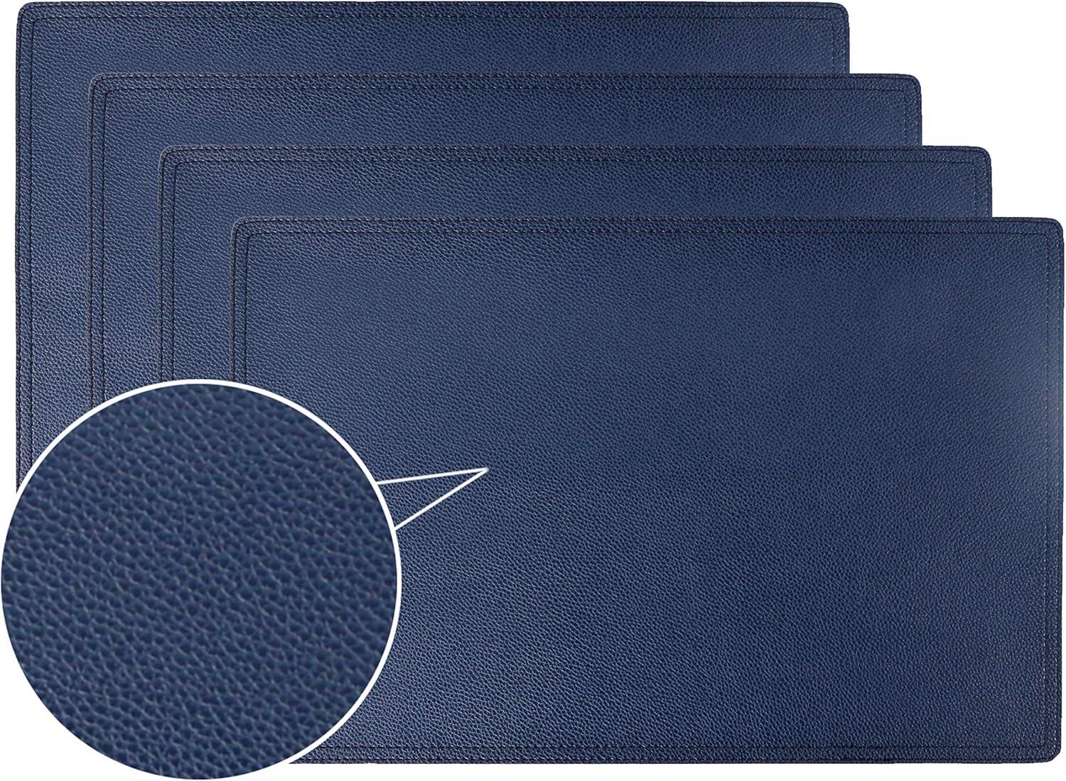 Blue Faux Leather Rectangular Placemats, Set of 4