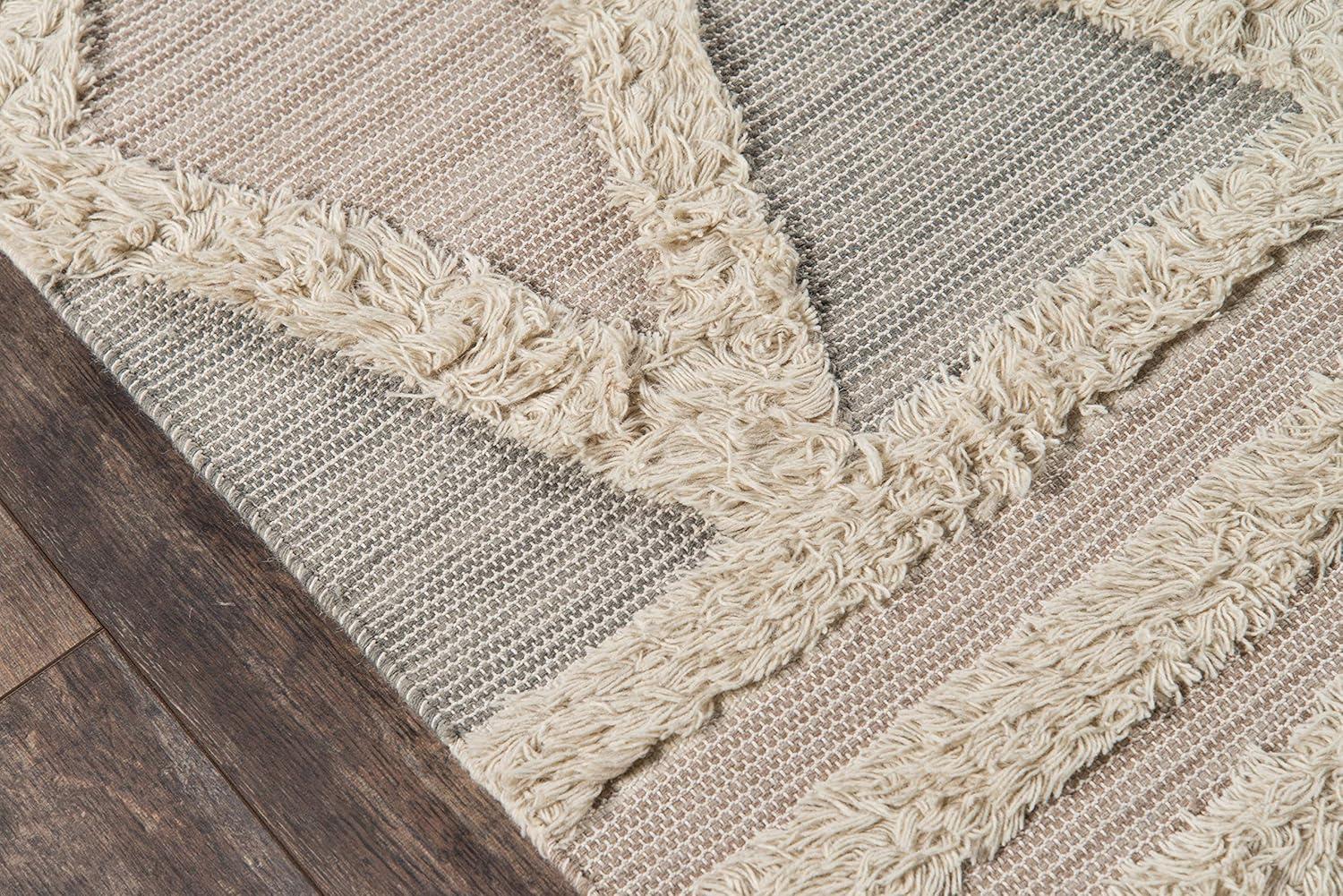 Beige Geometric Flat Woven Wool Area Rug 8' x 10'