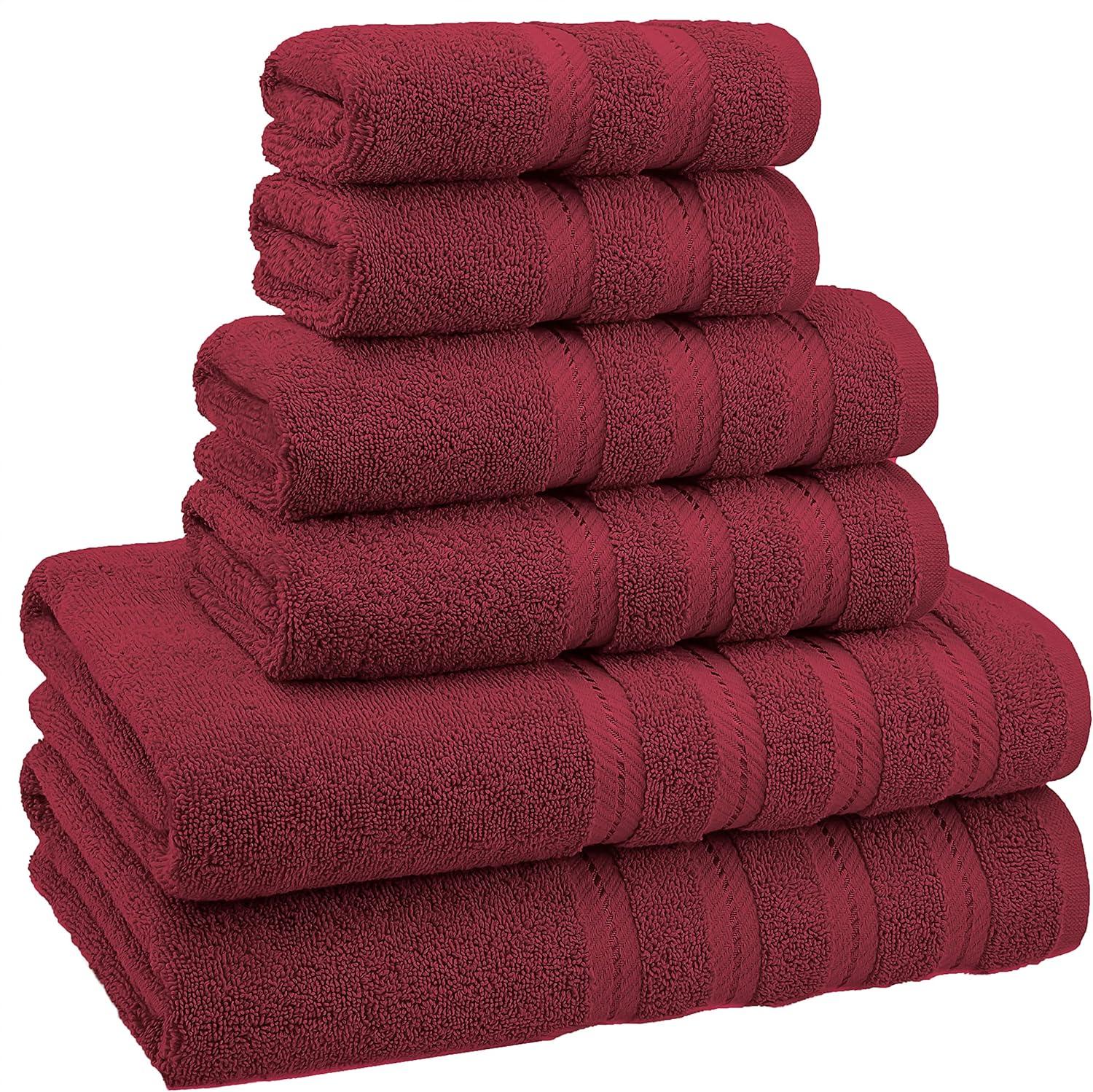 American Soft Linen 6 Piece Towel Set, 100% Cotton Bath Towels for Bathroom, Bordeaux Red