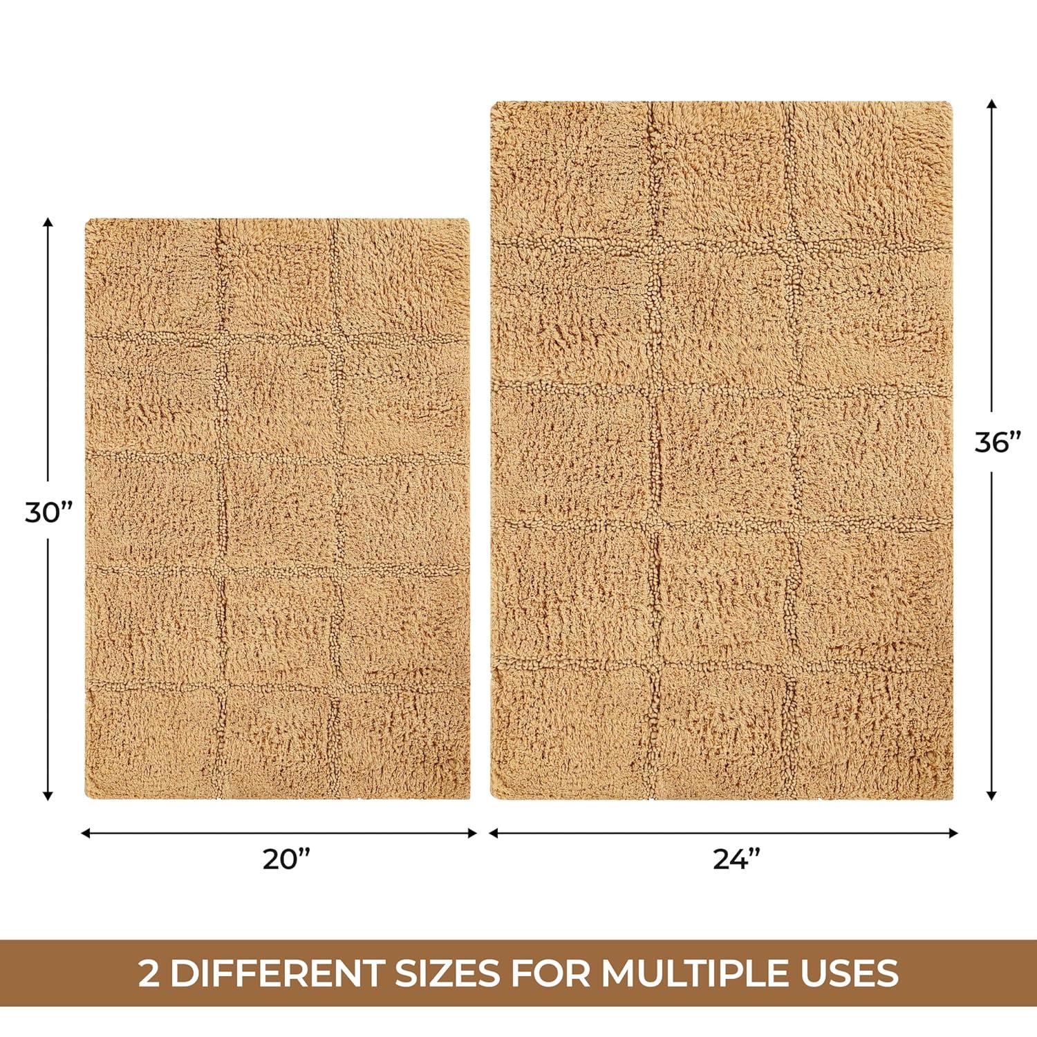 Cotton Checkered 2-Piece Toast Highly Absorbent Non-Slip Bath Rug Set by Superior