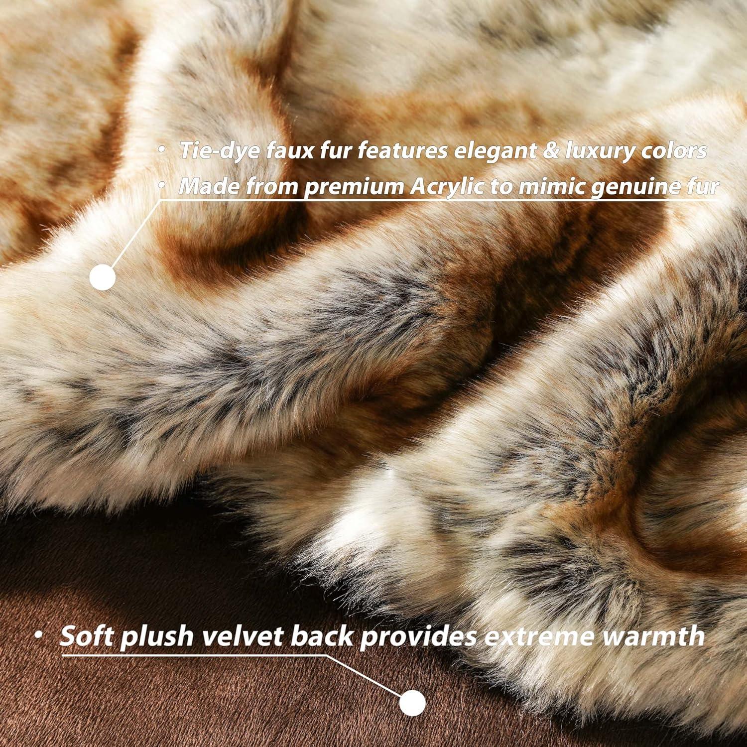 Battilo Brown Faux Fur Blanket, Fuzzy Thick Warm Throw Blankets,Decorative Fur Throws for Bed Sofa Chair ,60"x80"
