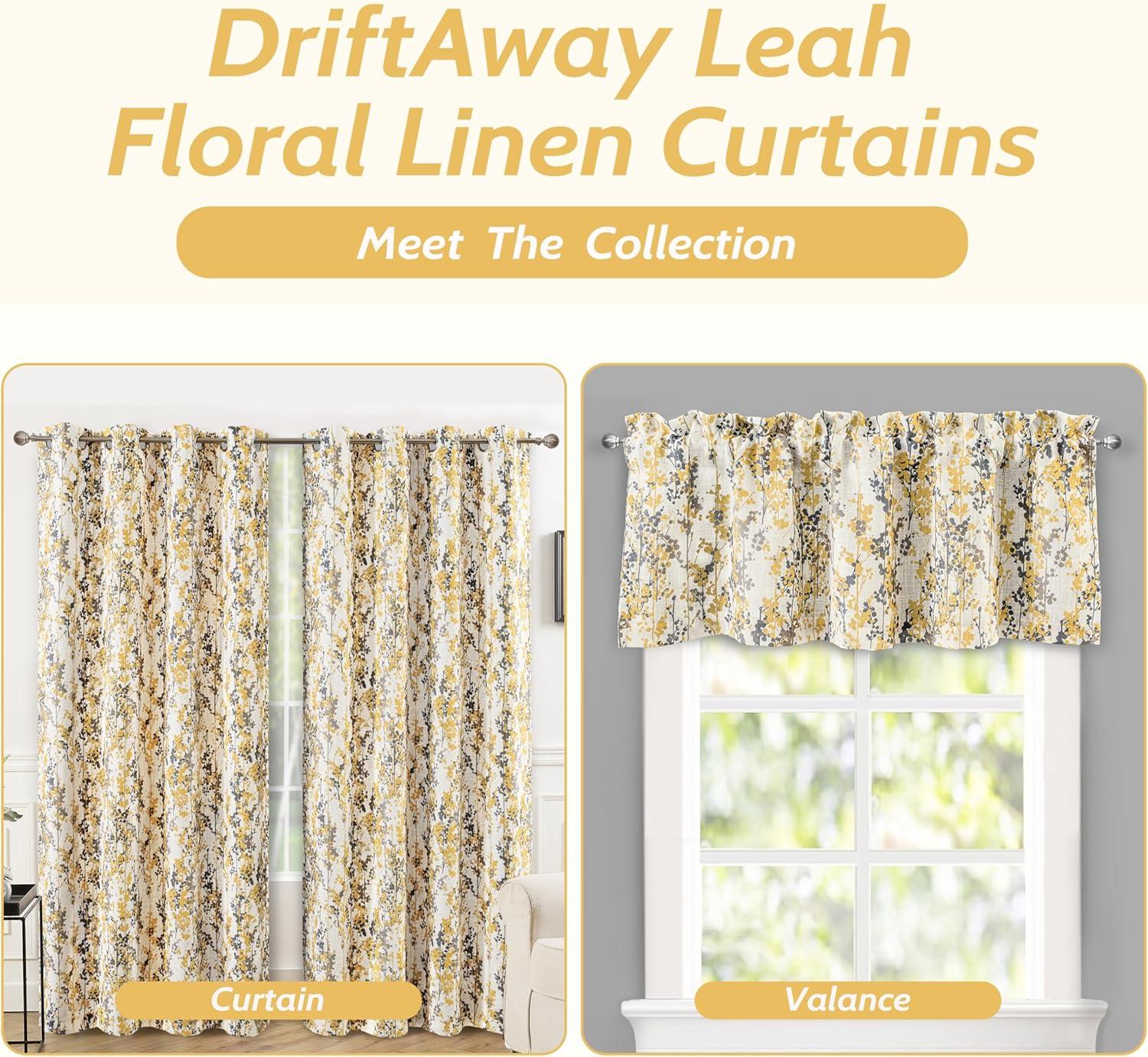 DriftAway Leah Linen Blend Abstract Floral Blossom Ink Painting Lined Blackout Thermal Insulated Window Curtain Valance Rod Pocket 18"L x 52"W Plus 2" Header Golden Yellow Gray 1 Pack