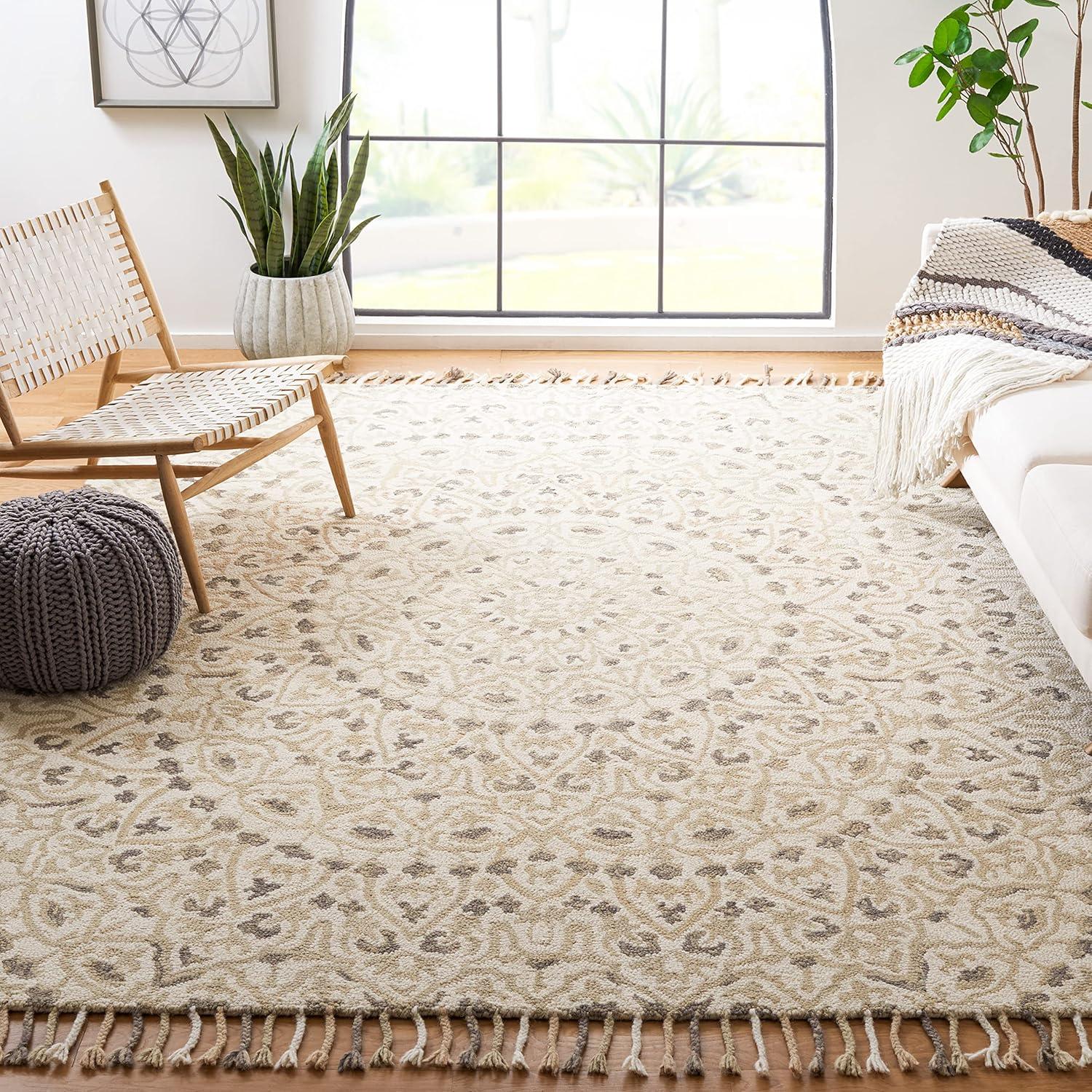 Blossom BLM459 Hand Tufted Indoor Area Rug - Ivory/Taupe - 8'x10' - Safavieh