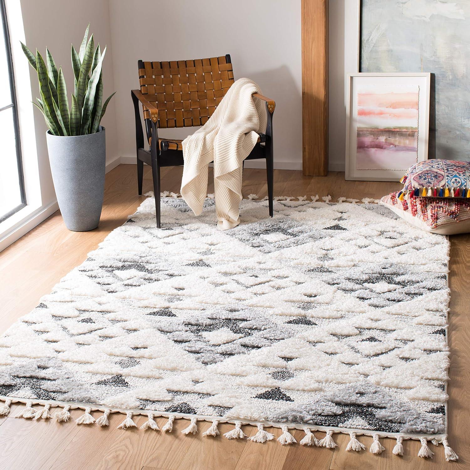 Moroccan Tassel Shag MTS688 Power Loomed Indoor Area Rug - Ivory/Grey - 5'3"x7'6" - Safavieh