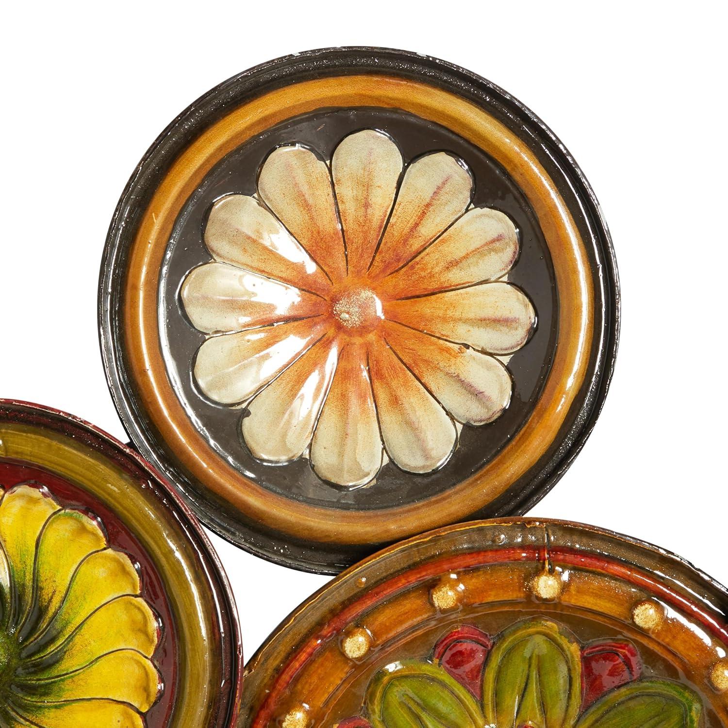 DecMode Multi Colored Metal Spanish Inspired Floral Plate Wall Decor with Spanish Designs