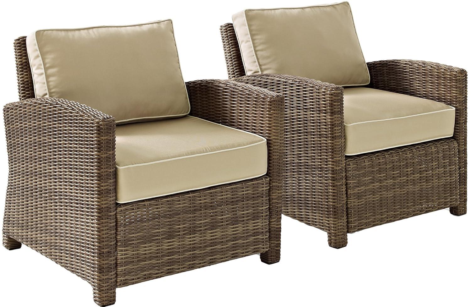 Crosley Bradenton 2 Piece Outdoor Wicker Seating Set with Sand Cushions: Steel Frame, UV-Resistant