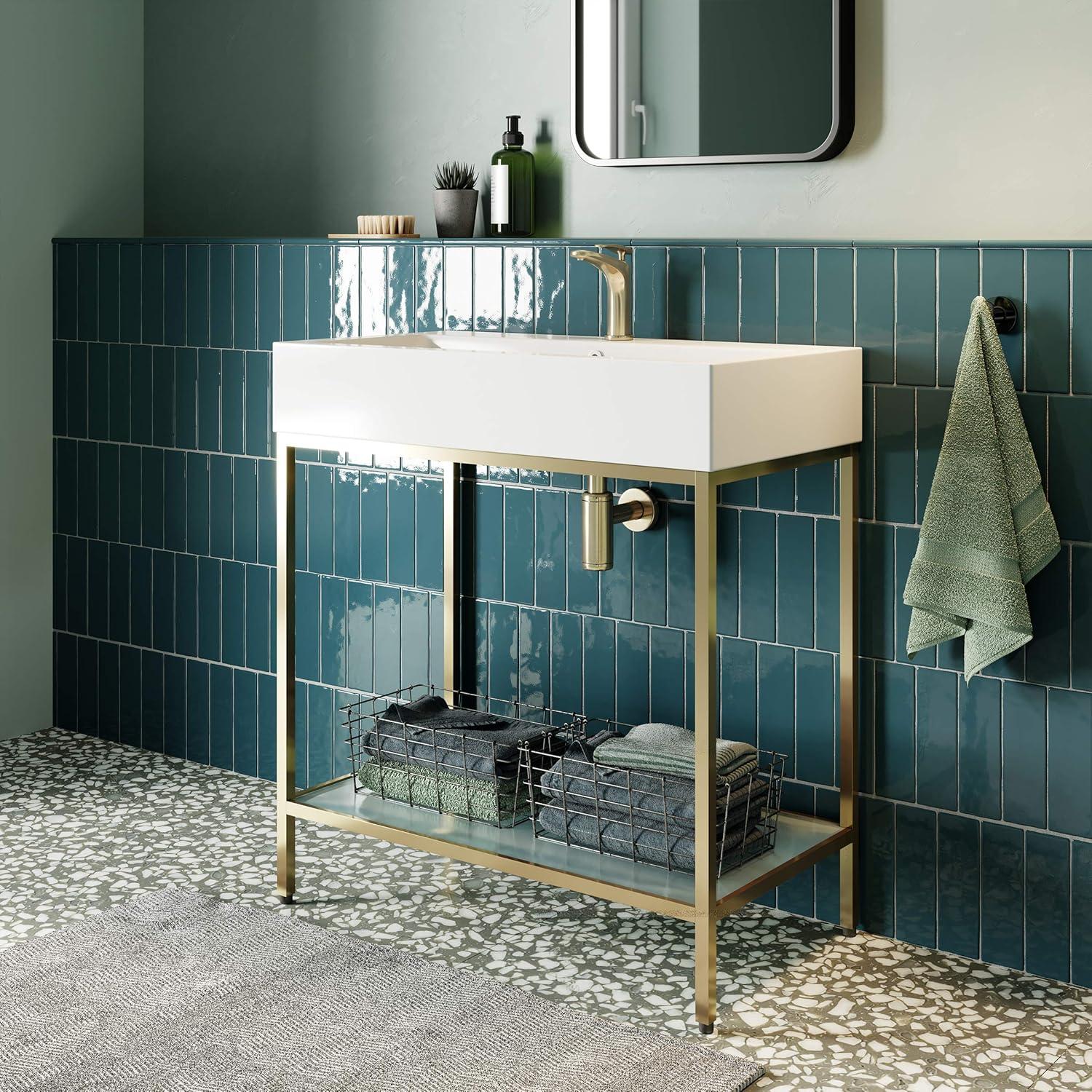 Pierre 32 Single, Freestanding, Open Shelf, Metal Frame Bathroom Vanity