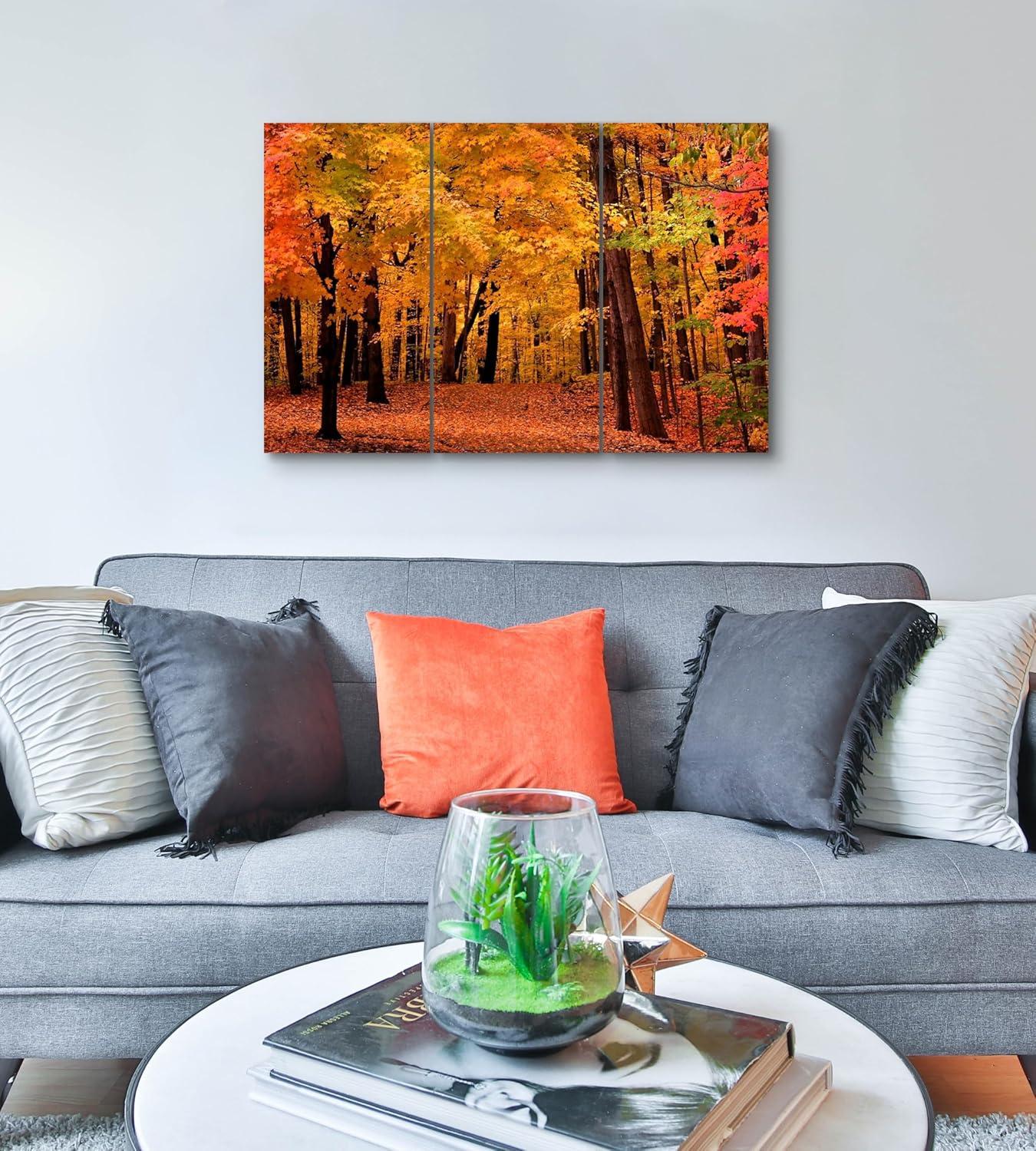 Canvas Wall Art Decor - 12x24 3 Piece Set (Total 24x36 inch) - Autumn Forest Tree - Decorative & Modern Multi Panel Split Canvas Prints for Dining & Living Room, Kitchen, Bedroom, Bathroom & Office