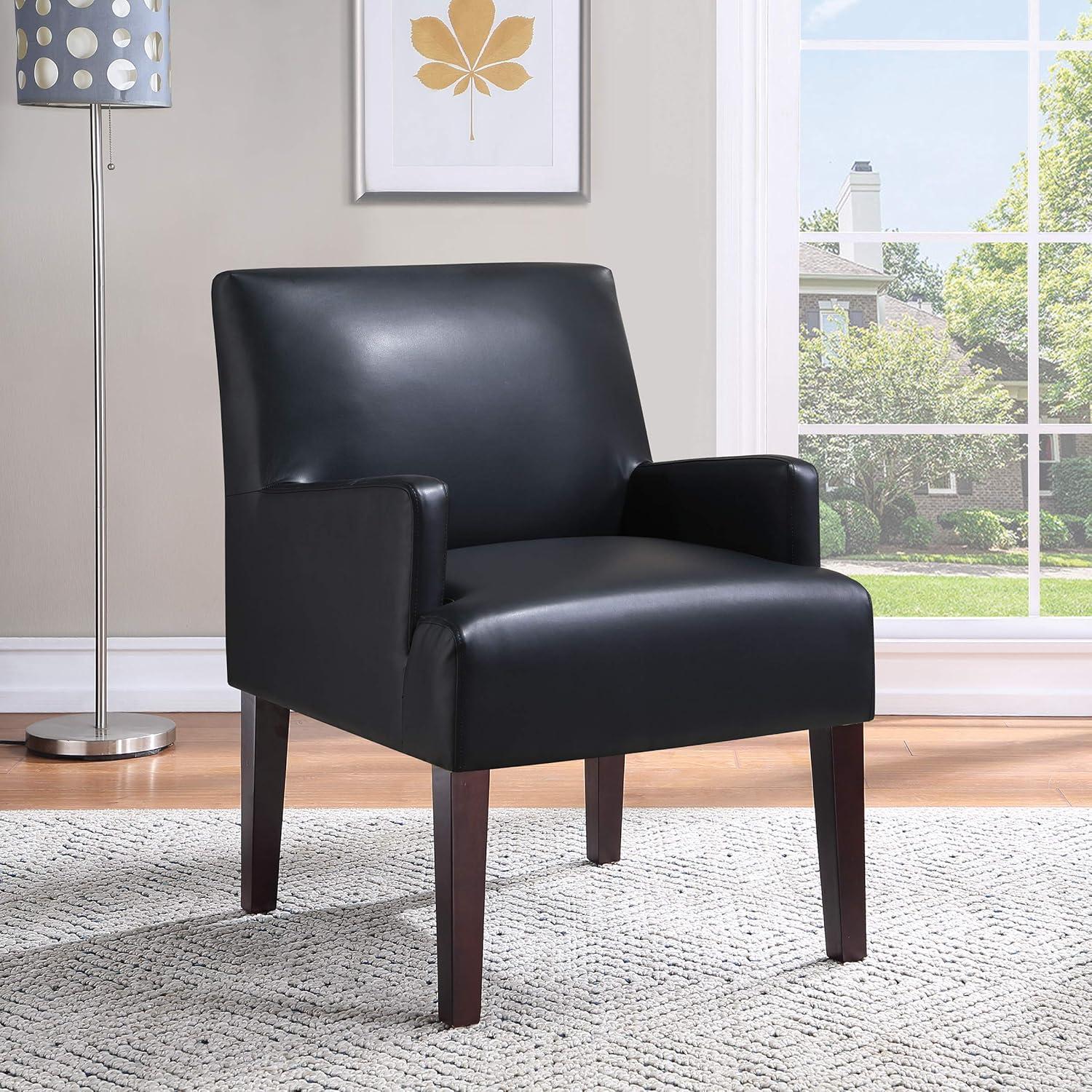 Black Faux Leather Accent Chair with Wood Legs