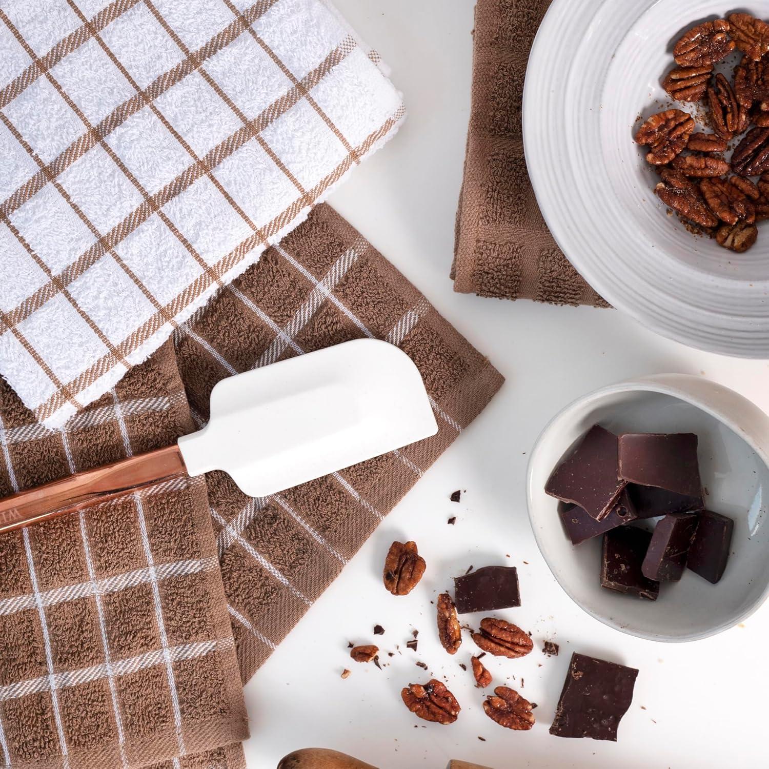 John Ritzenthaler Co. Ritz 3-Pack Terry Check Kitchen Towel Set and 6-Pack Terry Check Dish Cloth Set, Mocha