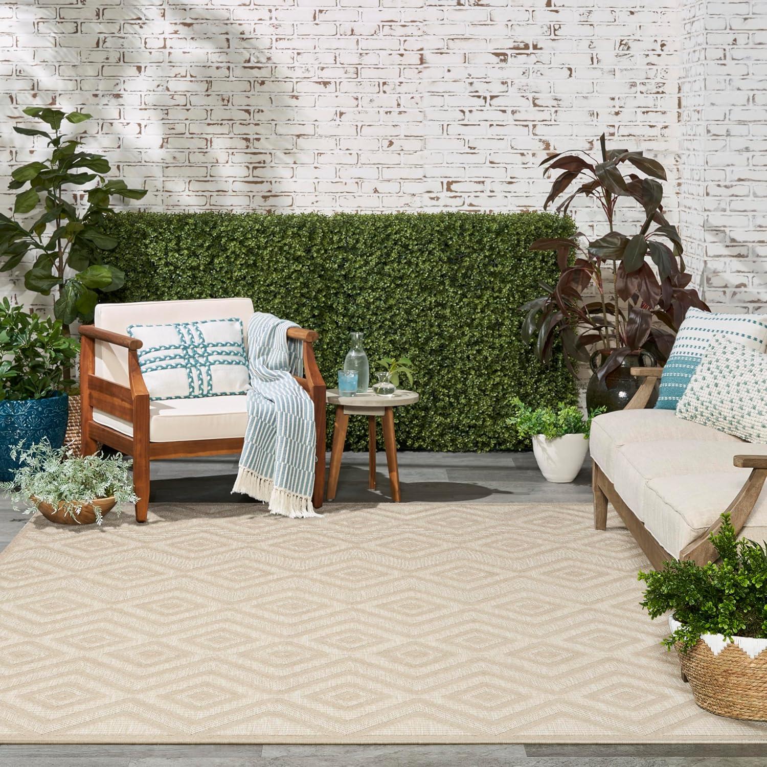 Nourison Versatile Solid Diamond Indoor Outdoor Flatweave Area Rug