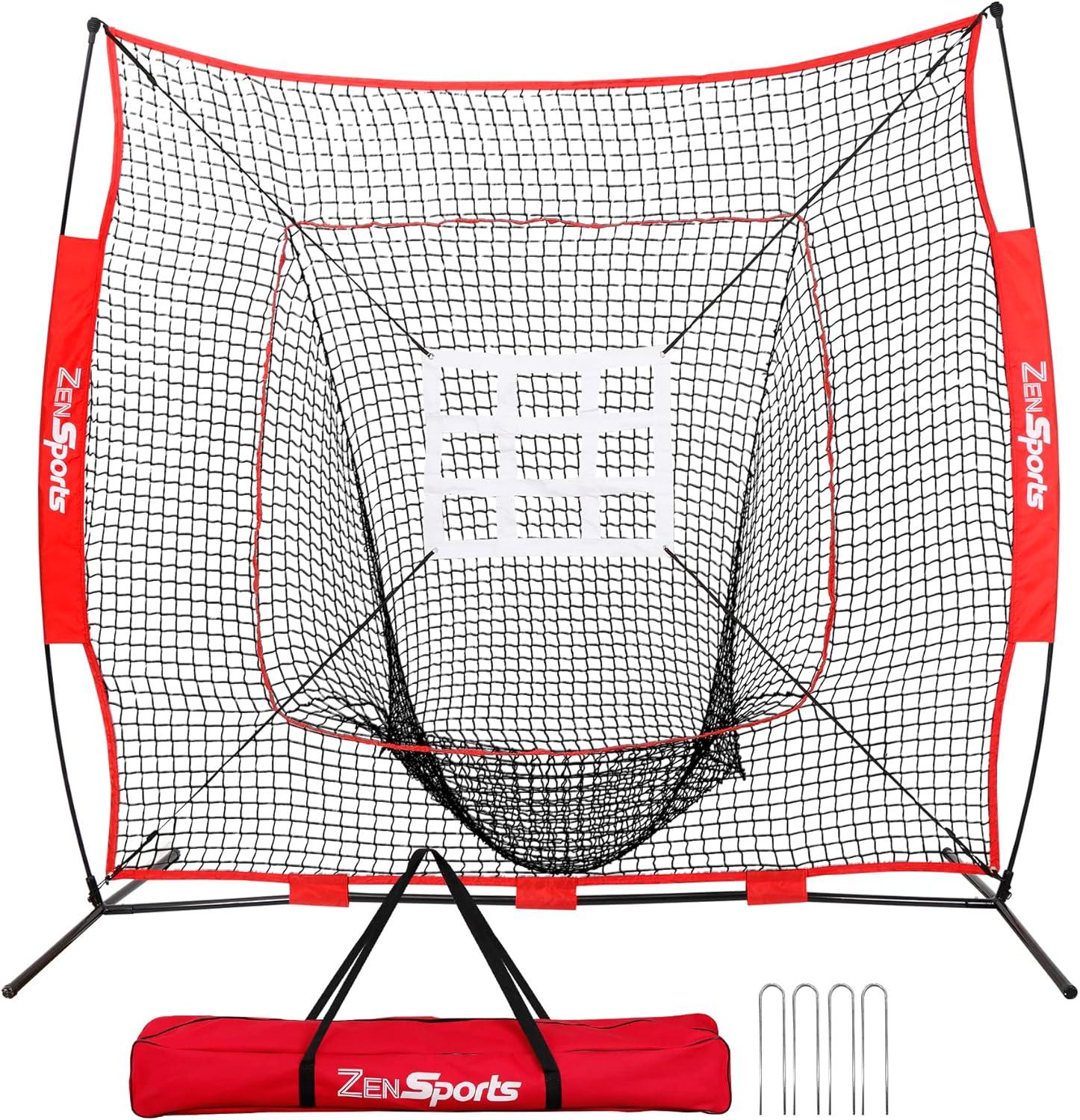 Zeny 7' x 7' Baseball Softball Practice Net Hitting Pitching Training Net w/Strike Zone,Bow Frame & Carry Bag