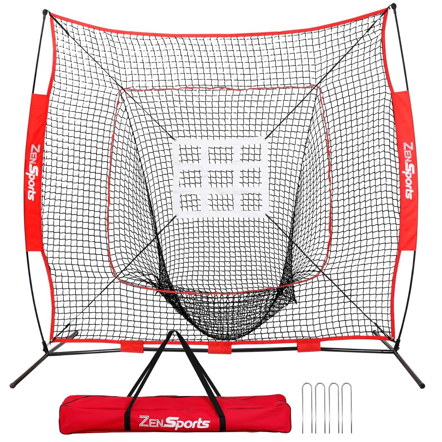 Zeny 7' x 7' Baseball Softball Practice Net Hitting Pitching Training Net w/Strike Zone,Bow Frame & Carry Bag