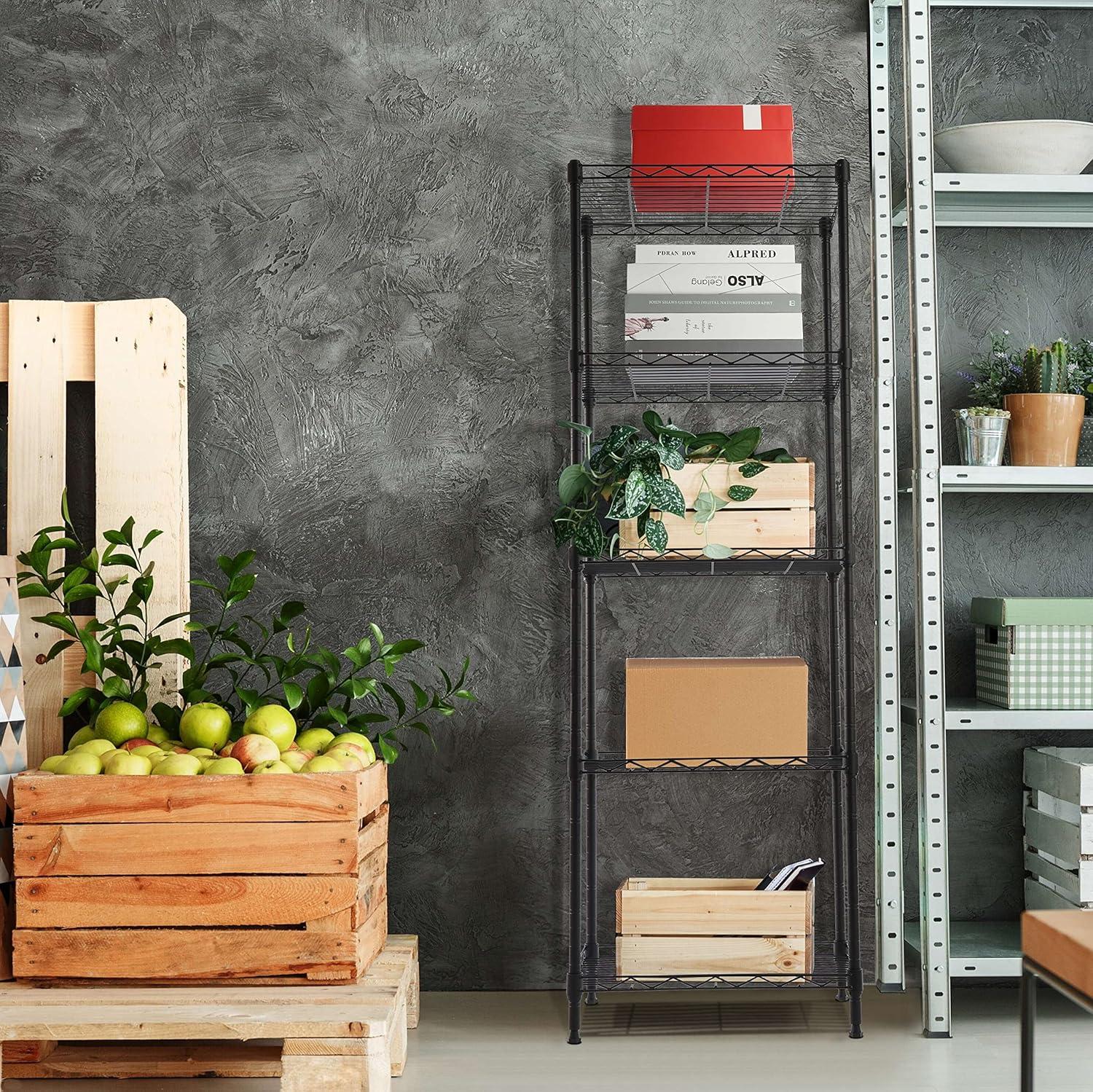 Adjustable Black Metal 5-Tier Wire Shelving Unit