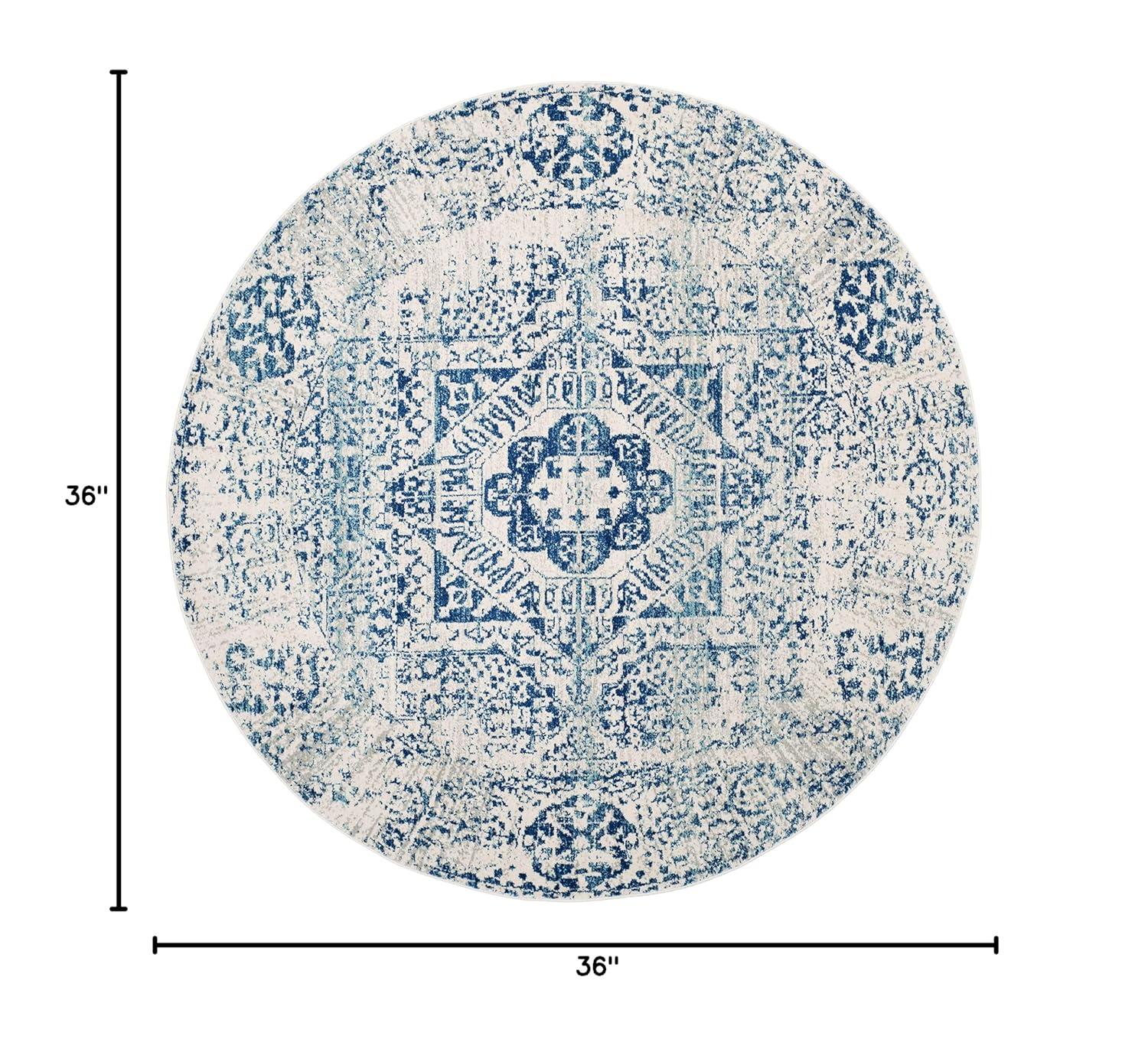 Evoke EVK260 Power Loomed Accent Rug - Ivory/Blue - 3' Round - Safavieh.