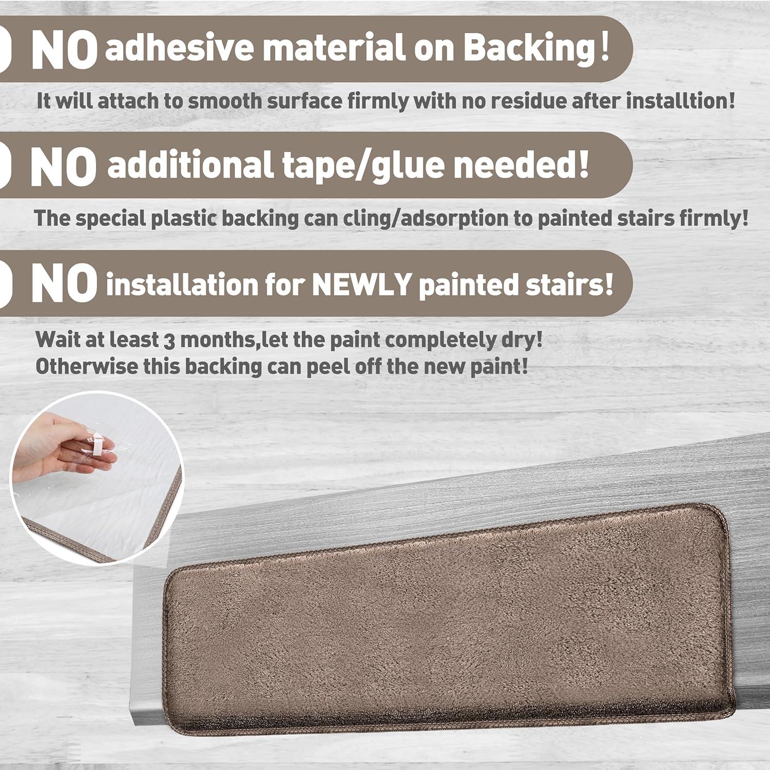 Soft Plush Brown 9.5 in. x 30 in. x 1.2 in. Bullnose Indoor Stair Tread Cover Tape Free Non-slip Carpet Set of 14