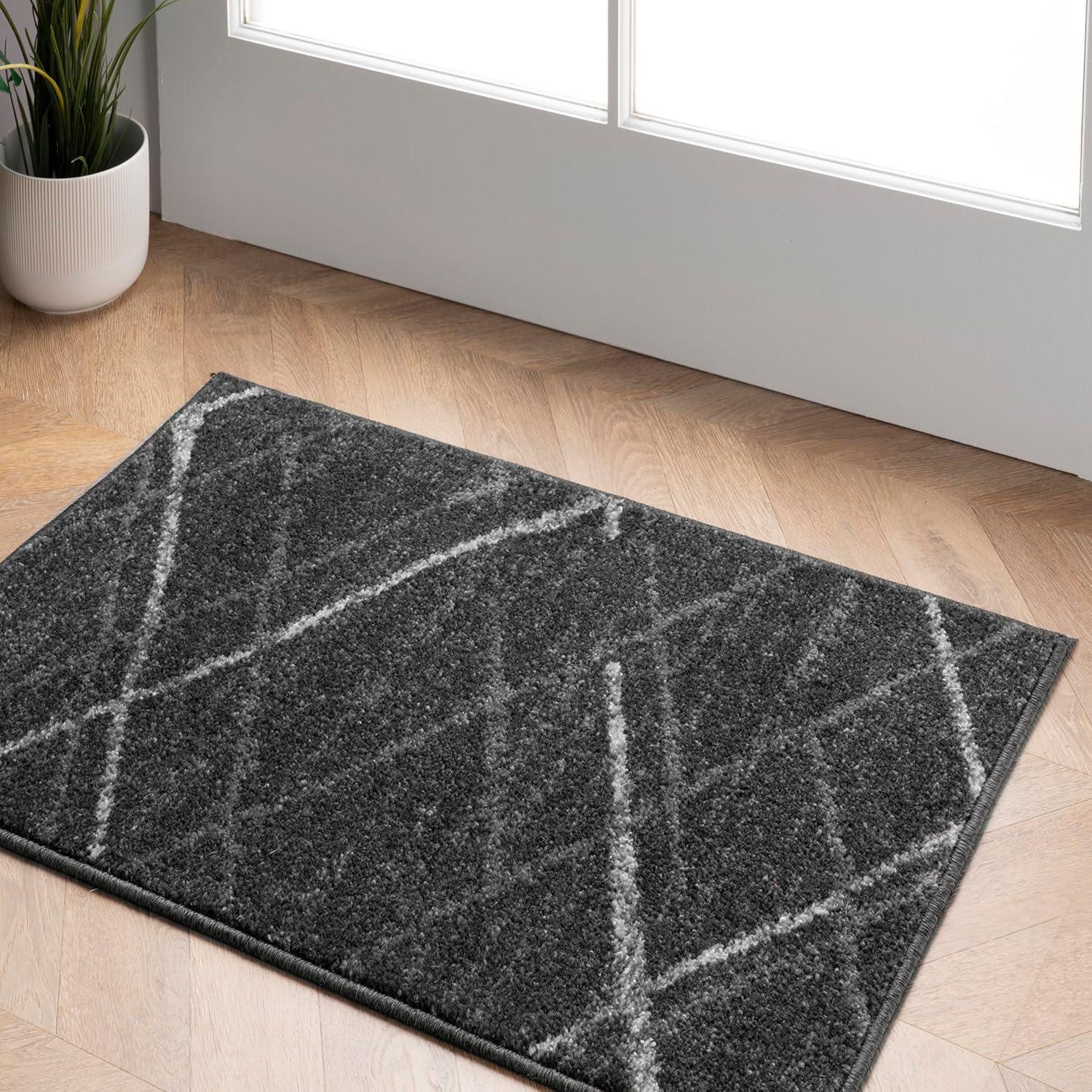 Nuloom 2x3 Thigpen Contemporary Indoor Area Rug, Charcoal, Abstract Lines, Non-Slip Backing, Stain Resistant, Bedroom Living Room, Kitchen