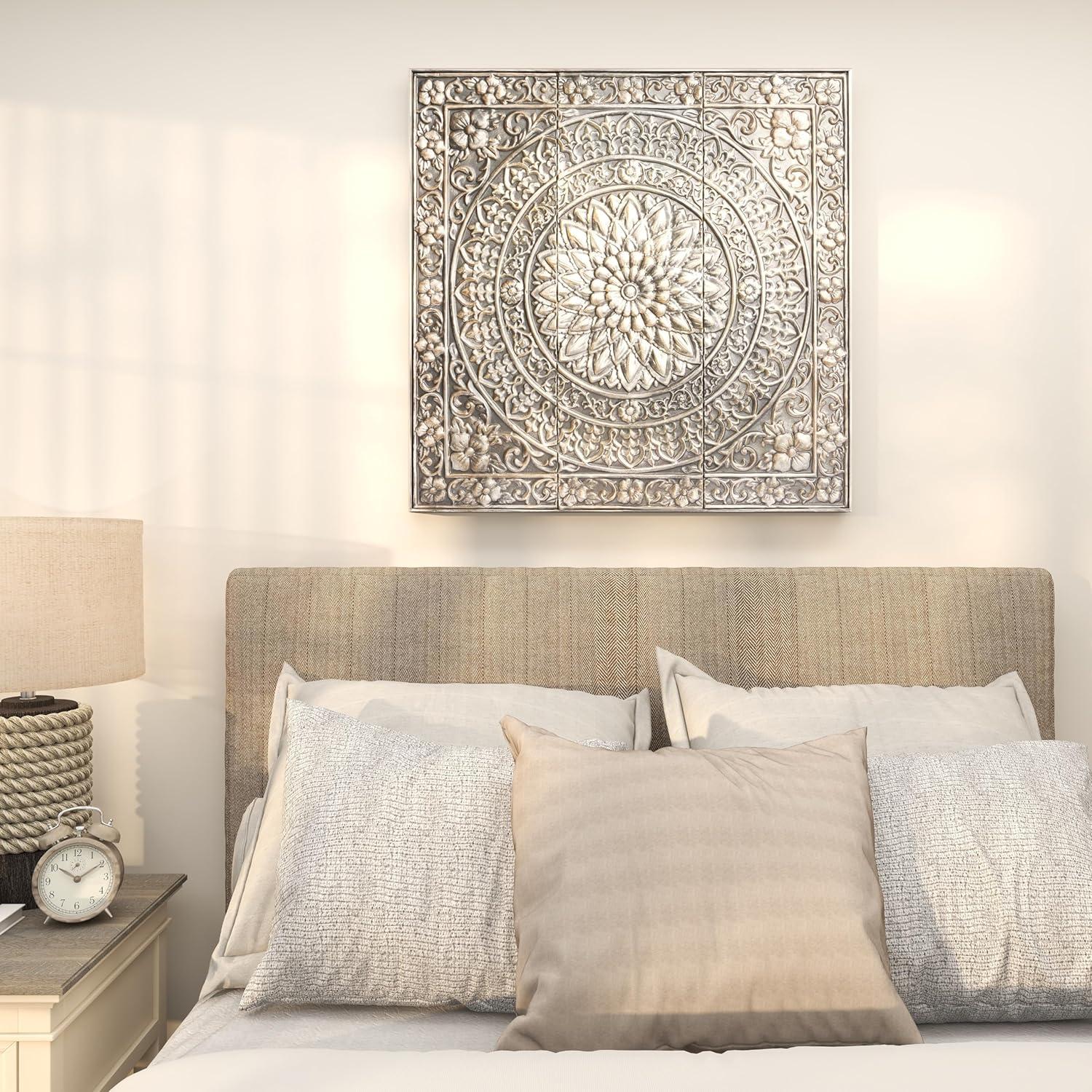 DecMode Silver Metal Scroll Wall Decor with Embossed Details