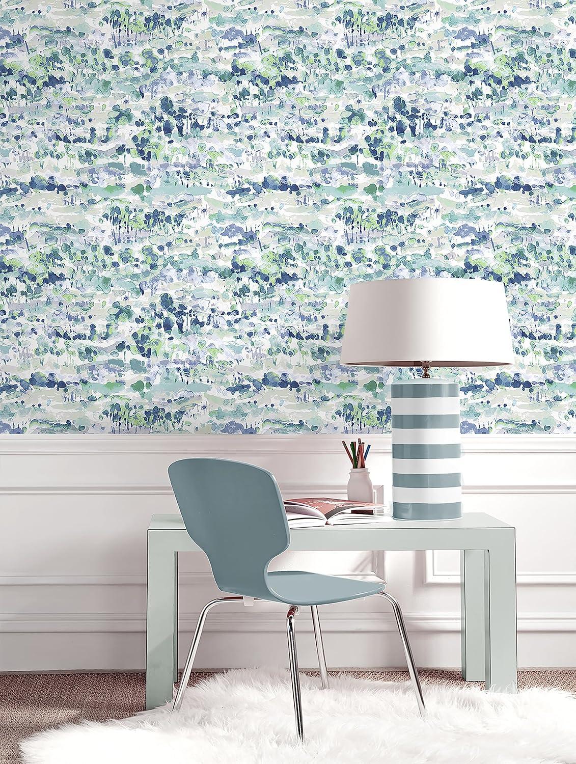 Seaglass Blue Abstract Watercolor Peel and Stick Wallpaper