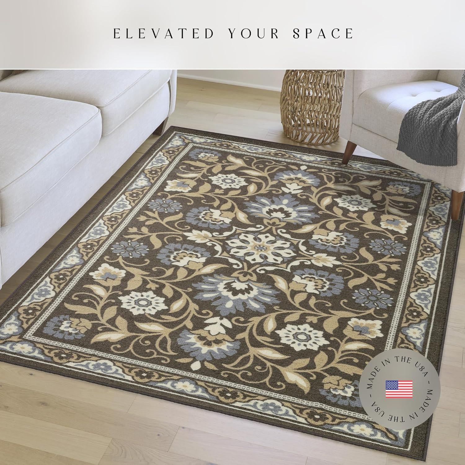 Gray Floral Tufted Non-Slip 5' x 7' Area Rug