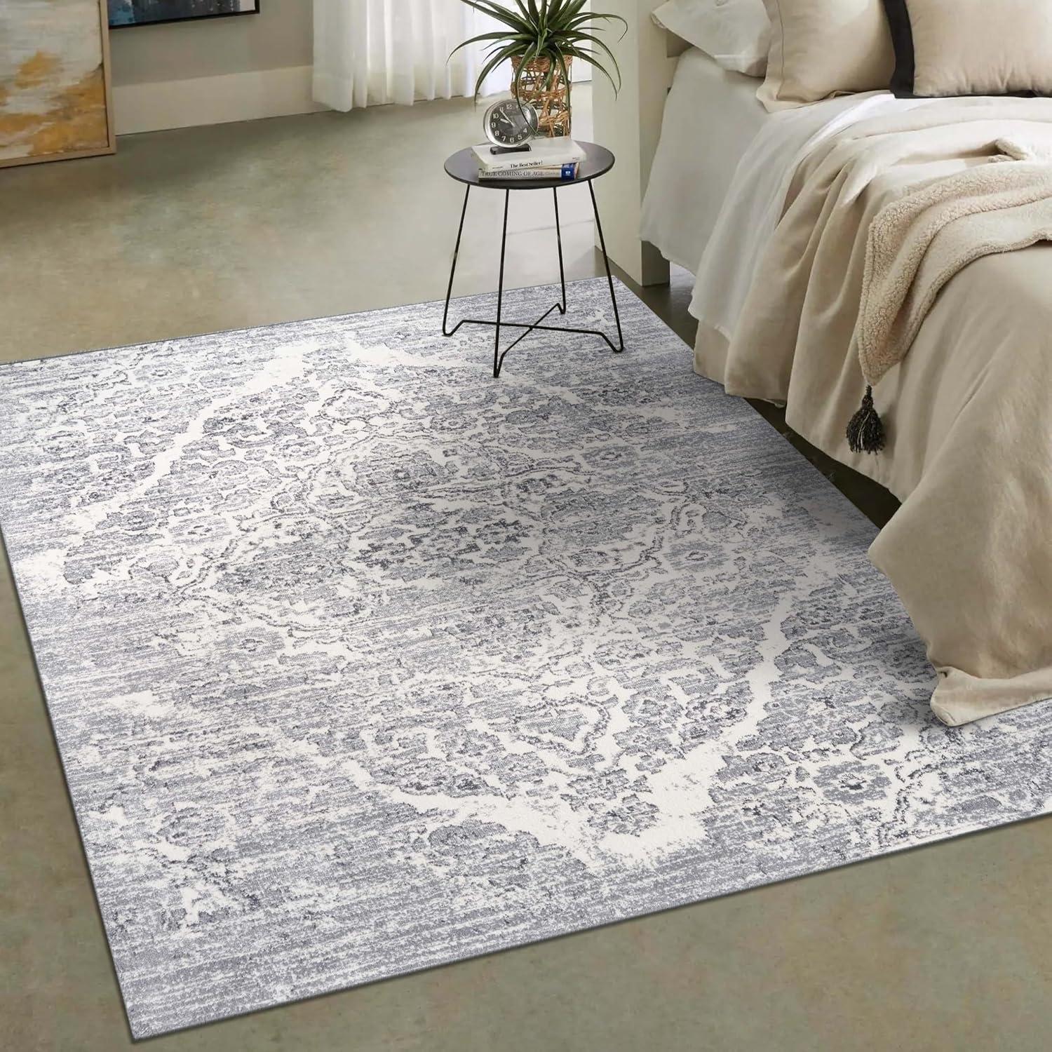 Luxe Weavers Victoria Collection Silver 5x7 Floral Area Rug