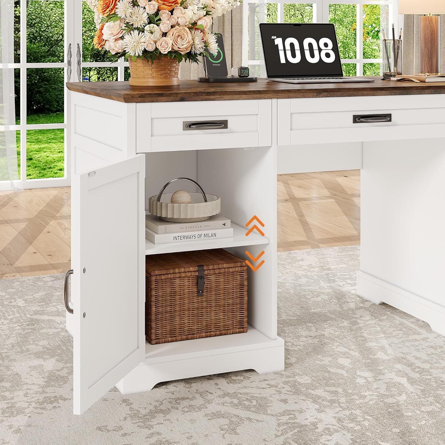 August Grove® 55'' Farmhouse Executive Desk with Drawers, File Cabinet and Power Outlets