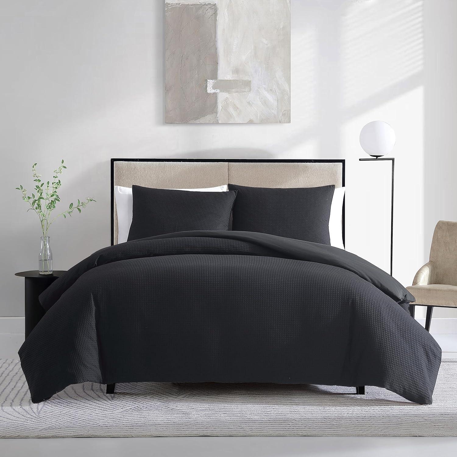 King Black Cotton Reversible Comforter Set with Shams