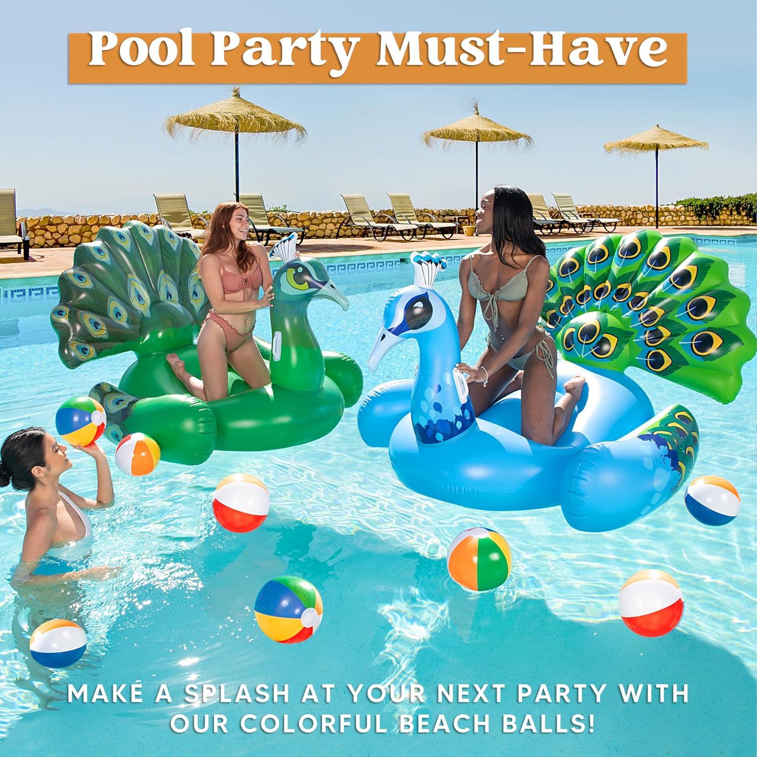 JOYIN Rainbow Beach Balls(12 Pack), 12'' Inflatable Swimming Pool Toys for Summer Water Games Kids Birthday Party Supplies Combo Set Include Inflatable Beach Balls