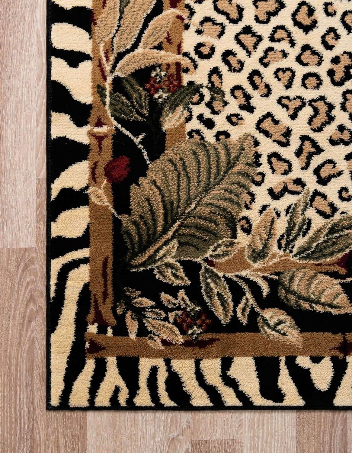 Unique Loom Wildlife Collection Area Rug - Jungle (6' 1" x 9' Rectangle Cream/Black)