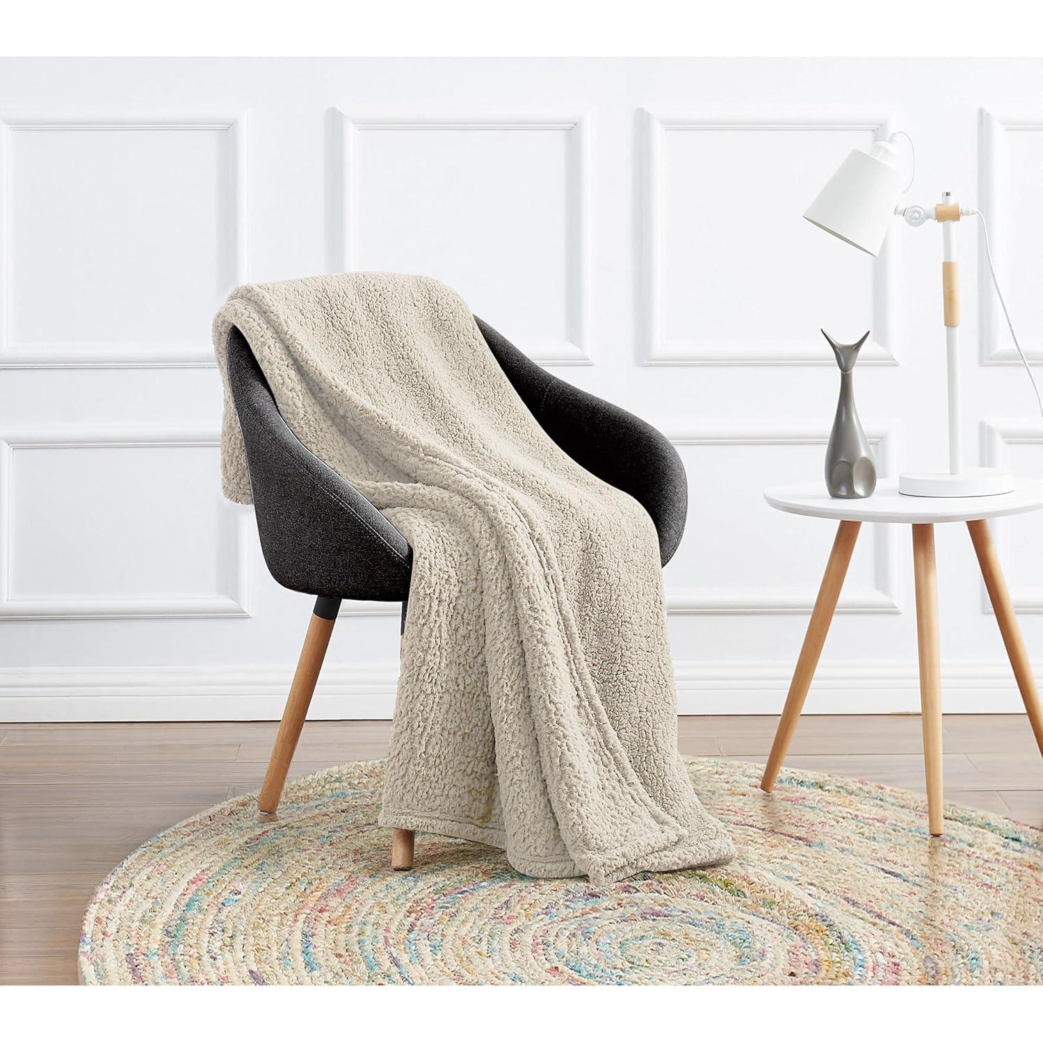 My World Full/Queen Cloud Faux Shearling Blanket Ivory: Cozy Polyester, Machine Washable, All Ages