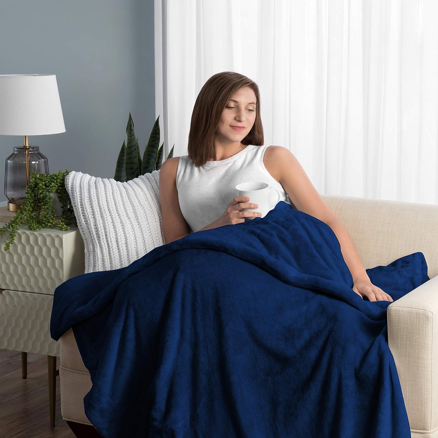 Navy Plush 15lb Weighted Blanket with Removable Cover