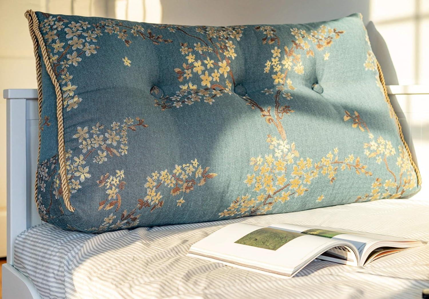 Lake Blue Floral Polyester Wedge Pillow with Removable Cover